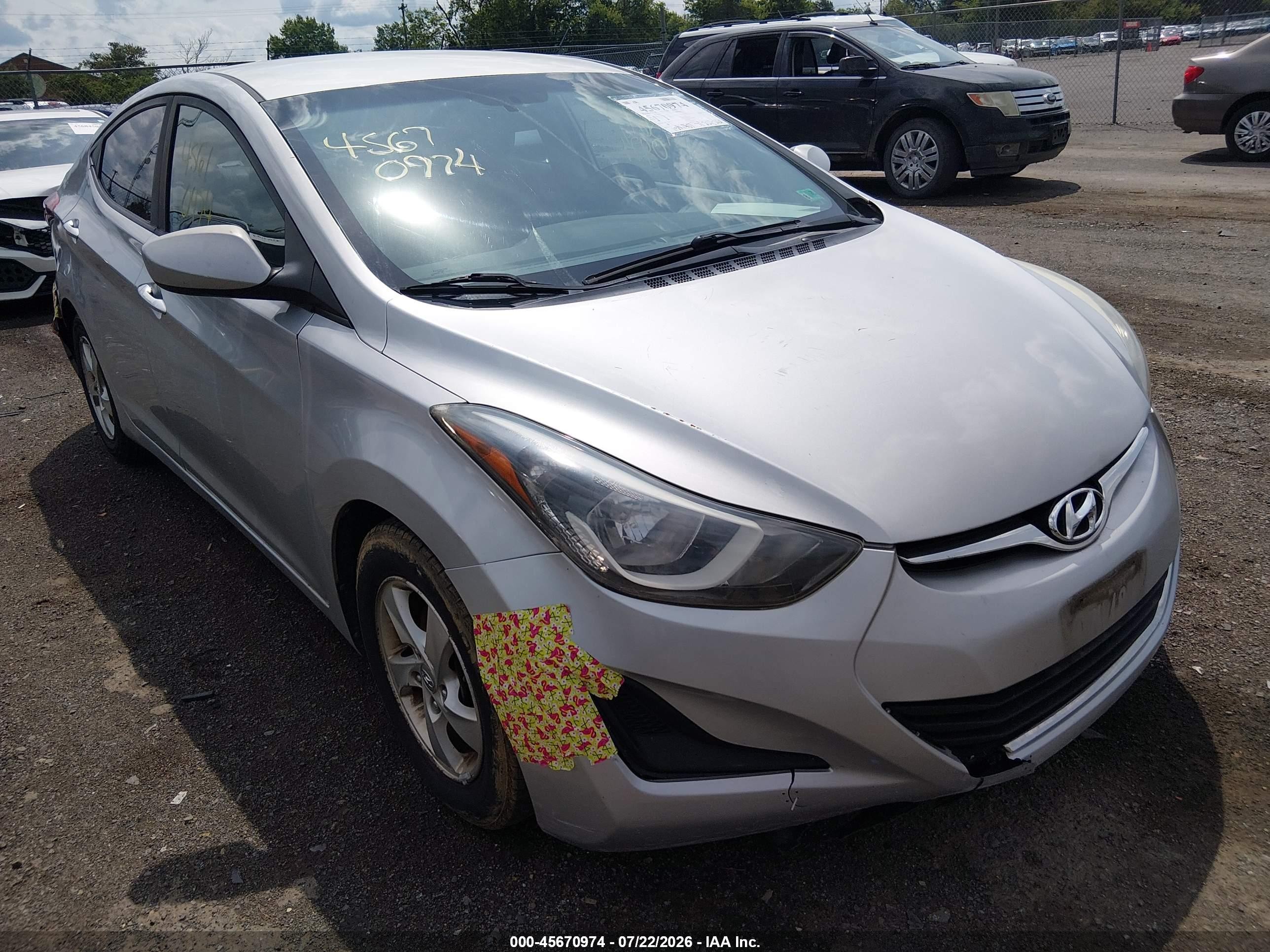 2014 Hyundai Elantra Se Серебряный vin: 5NPDH4AE0EH456697