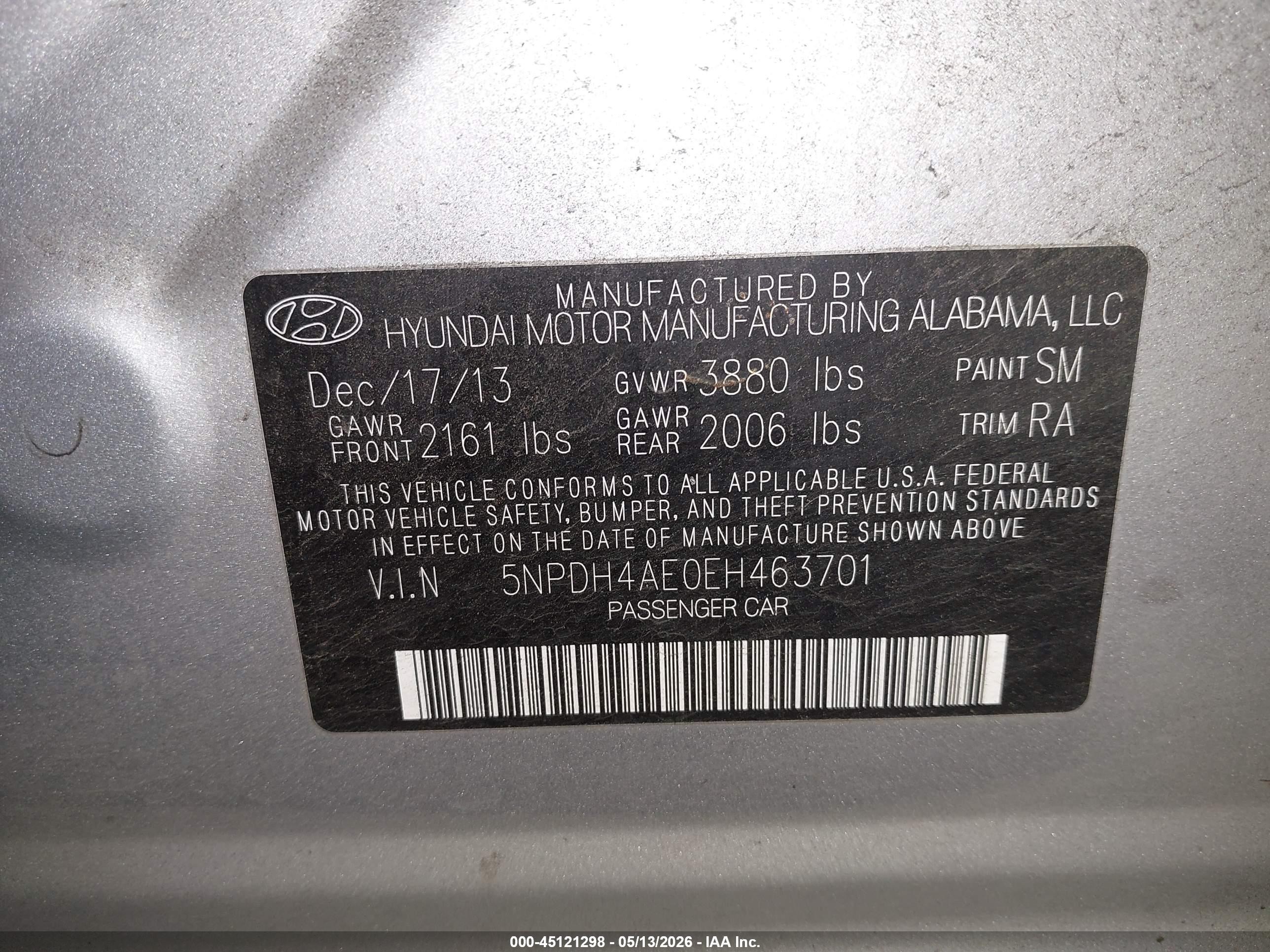 2014 Hyundai Elantra Se Gray vin: 5NPDH4AE0EH463701