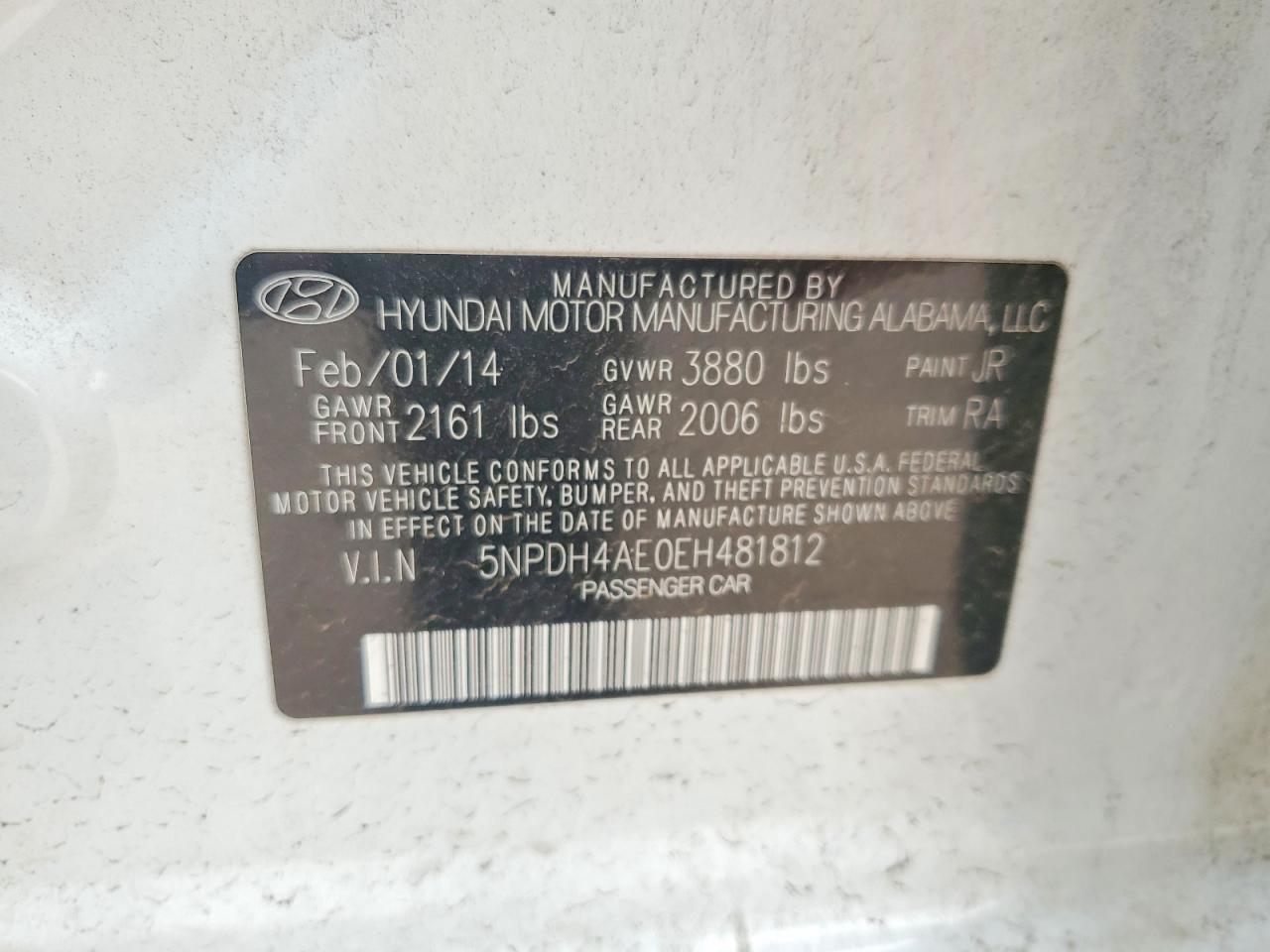 2014 Hyundai Elantra Se White vin: 5NPDH4AE0EH481812