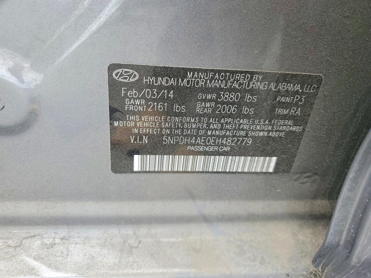 2014 Hyundai Elantra Se Gray vin: 5NPDH4AE0EH482779