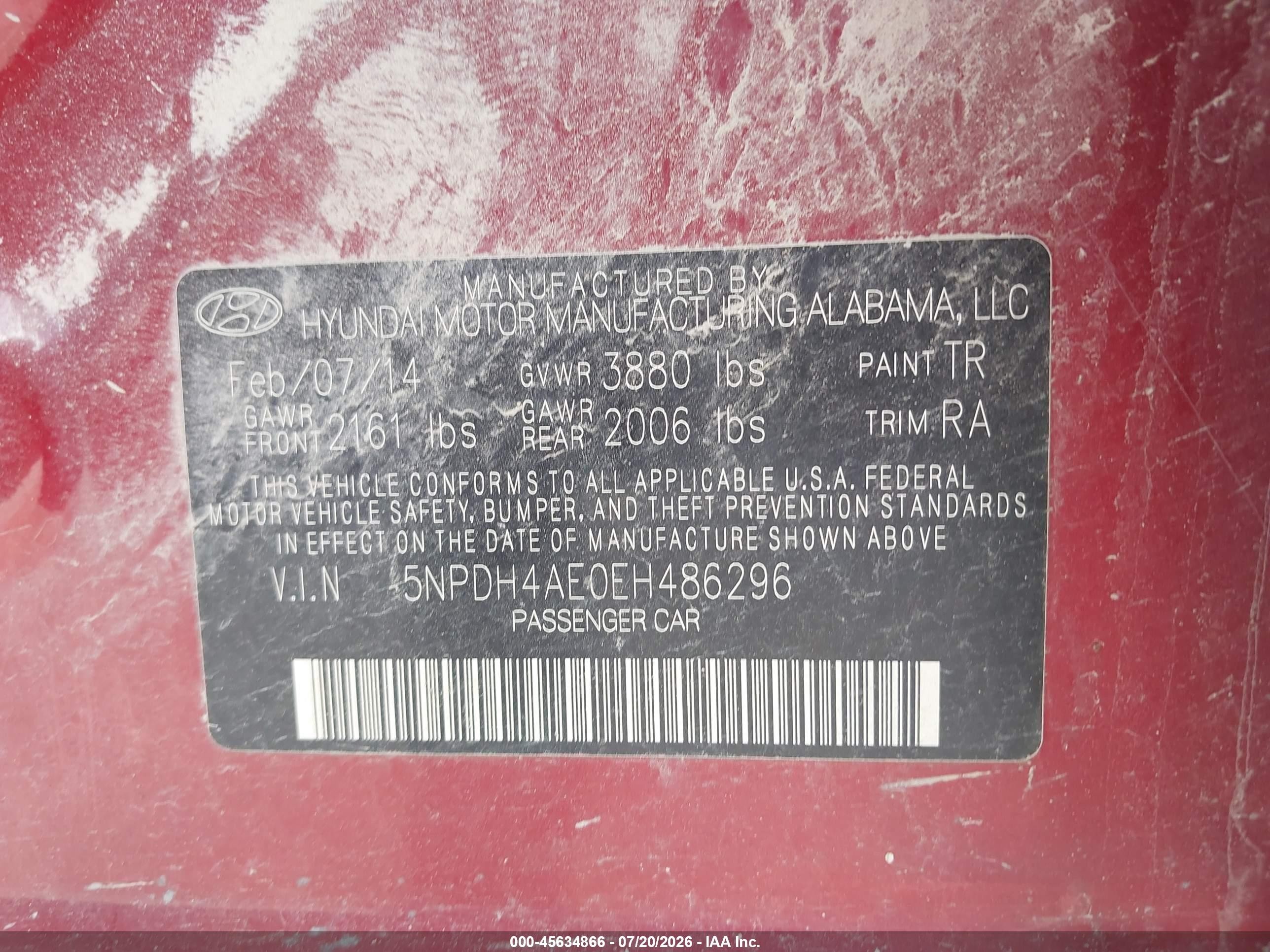 2014 Hyundai Elantra Se Red vin: 5NPDH4AE0EH486296