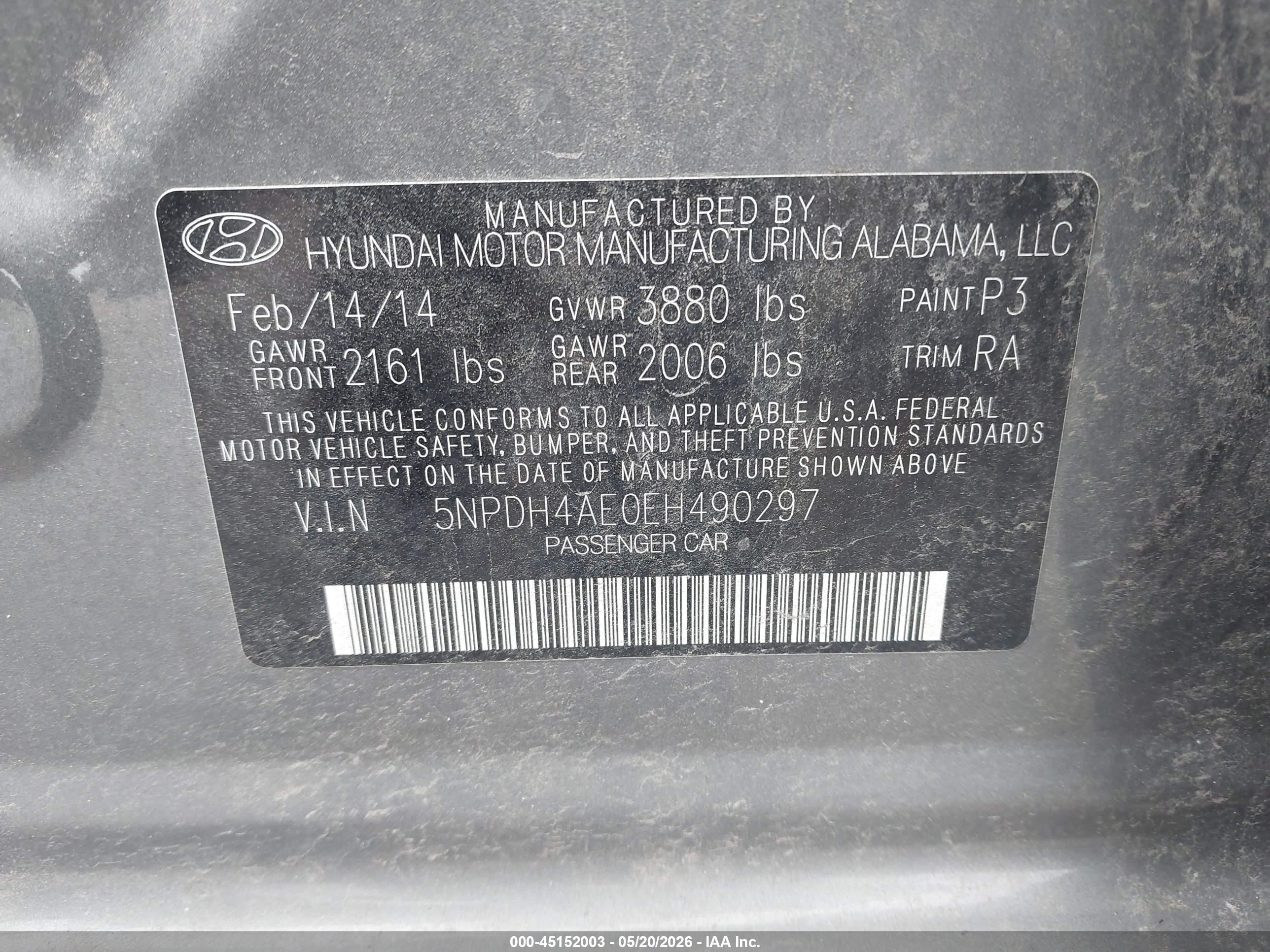 2014 Hyundai Elantra Se Gray vin: 5NPDH4AE0EH490297