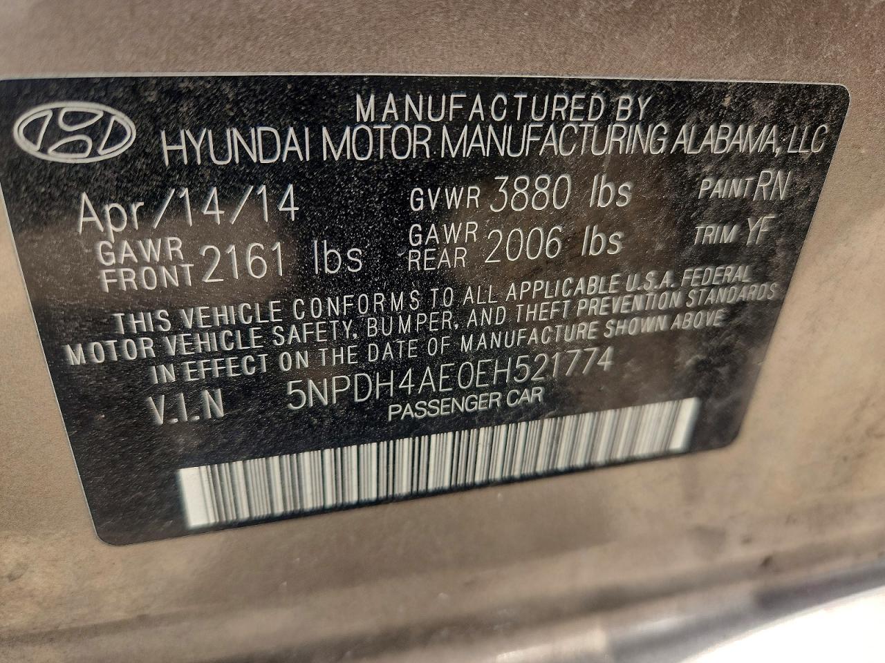 2014 Hyundai Elantra Se Beige vin: 5NPDH4AE0EH521774