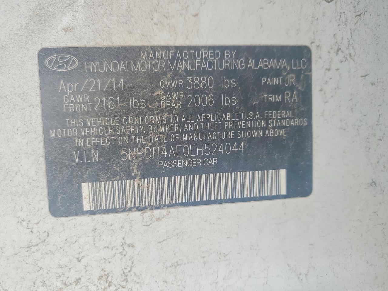 2014 Hyundai Elantra Se White vin: 5NPDH4AE0EH524044