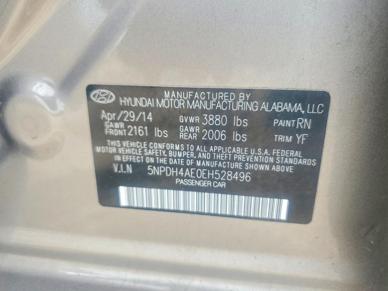 2014 Hyundai Elantra Se Tan vin: 5NPDH4AE0EH528496