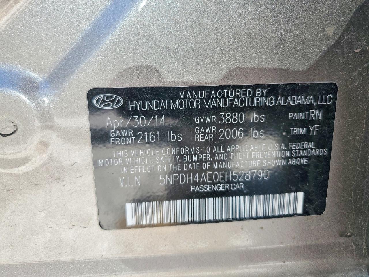 2014 Hyundai Elantra Se Gray vin: 5NPDH4AE0EH528790