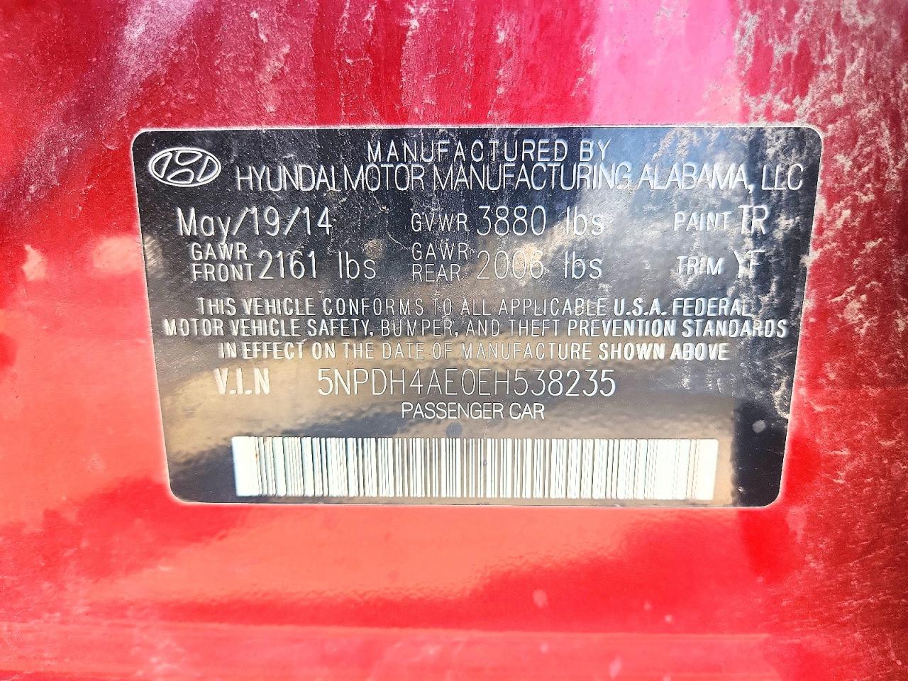 2014 Hyundai Elantra Se Красный vin: 5NPDH4AE0EH538235