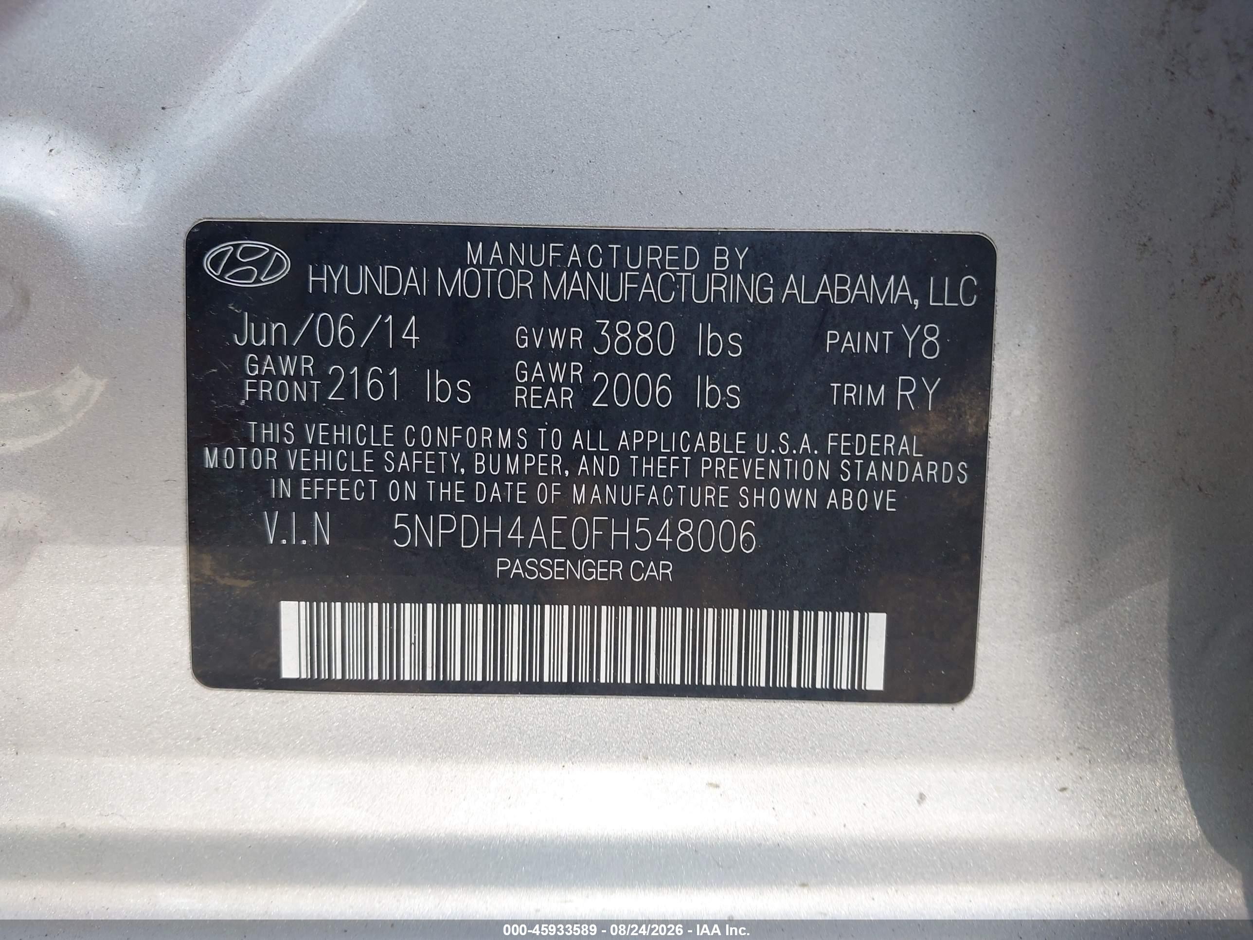 2015 Hyundai Elantra Limited Silver vin: 5NPDH4AE0FH548006