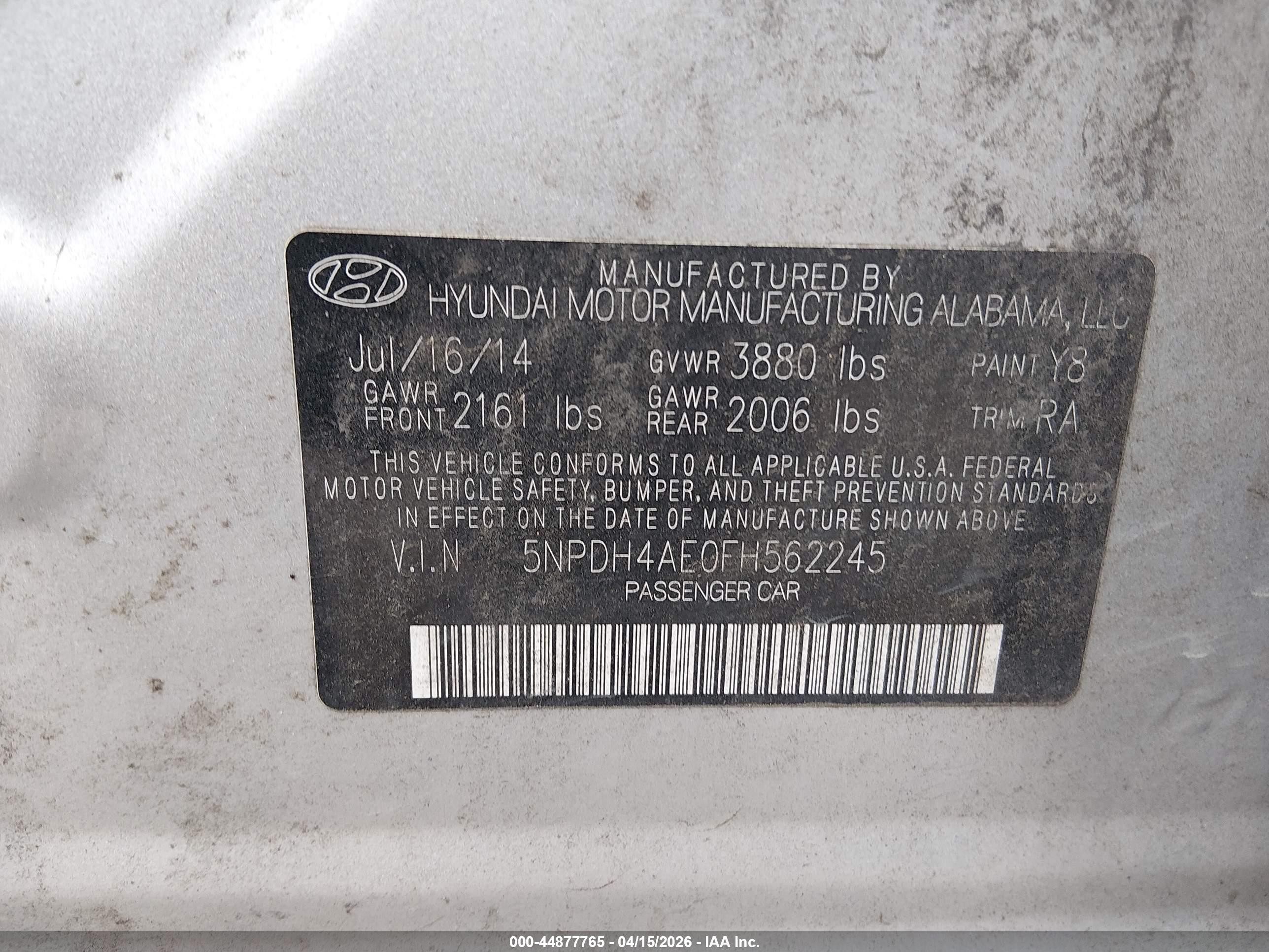 2015 Hyundai Elantra Se Silver vin: 5NPDH4AE0FH562245