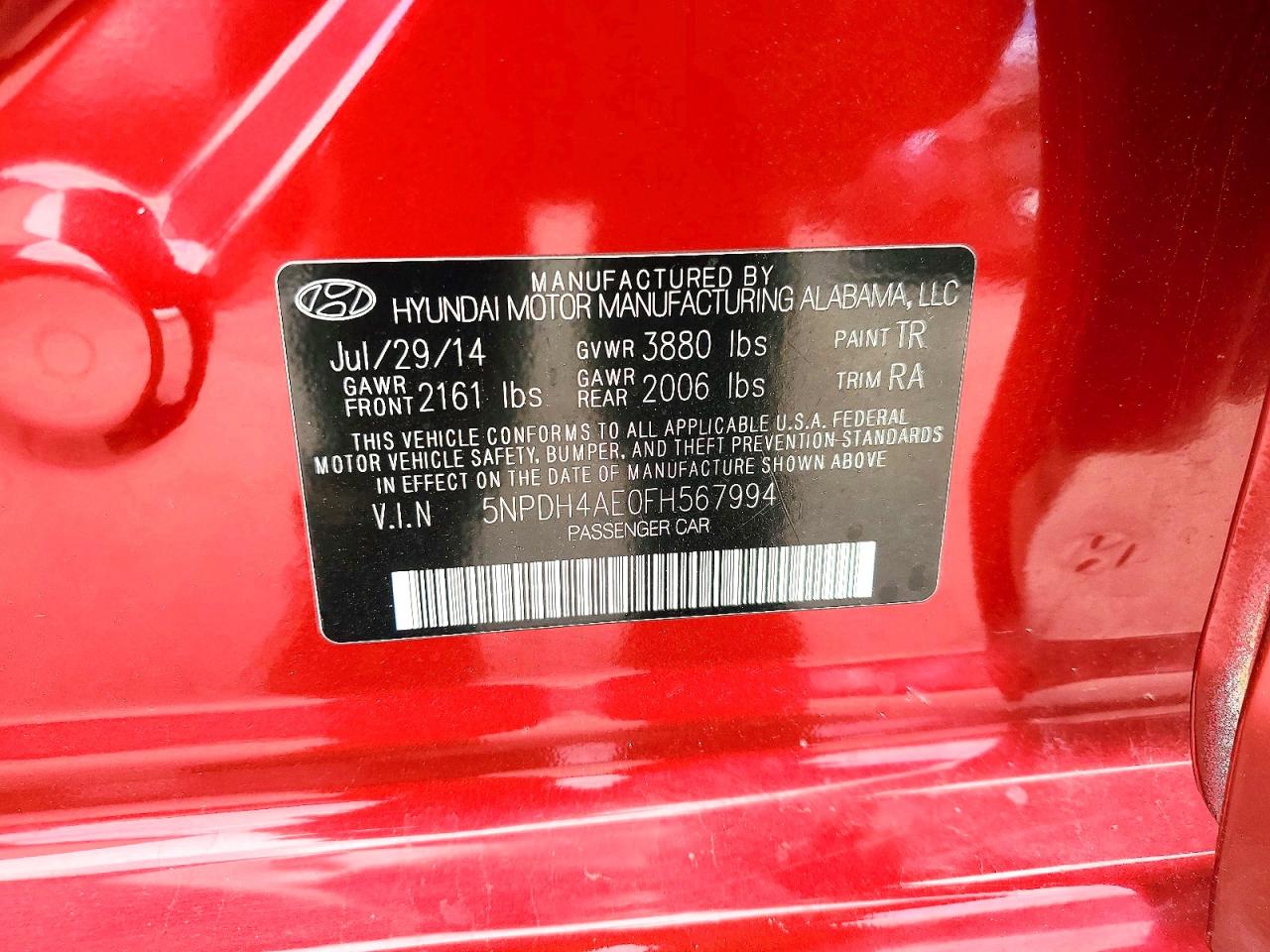 2015 Hyundai Elantra Se Red vin: 5NPDH4AE0FH567994