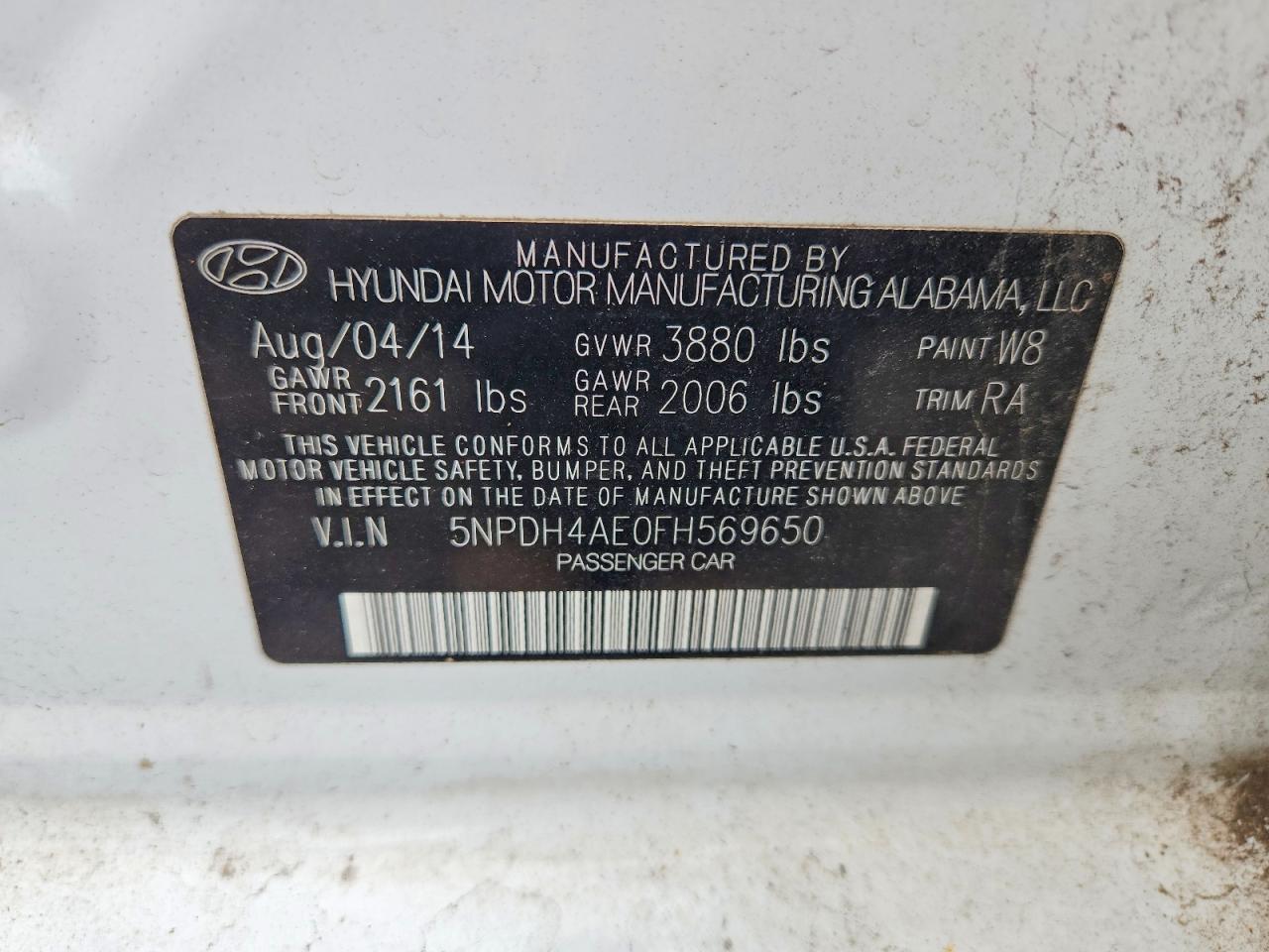 2015 Hyundai Elantra Se White vin: 5NPDH4AE0FH569650