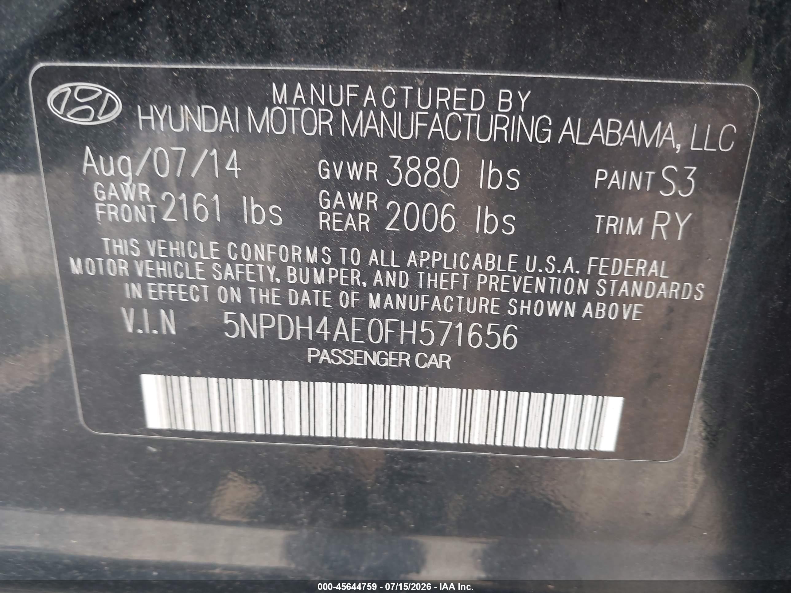 2015 Hyundai Elantra Se Black vin: 5NPDH4AE0FH571656