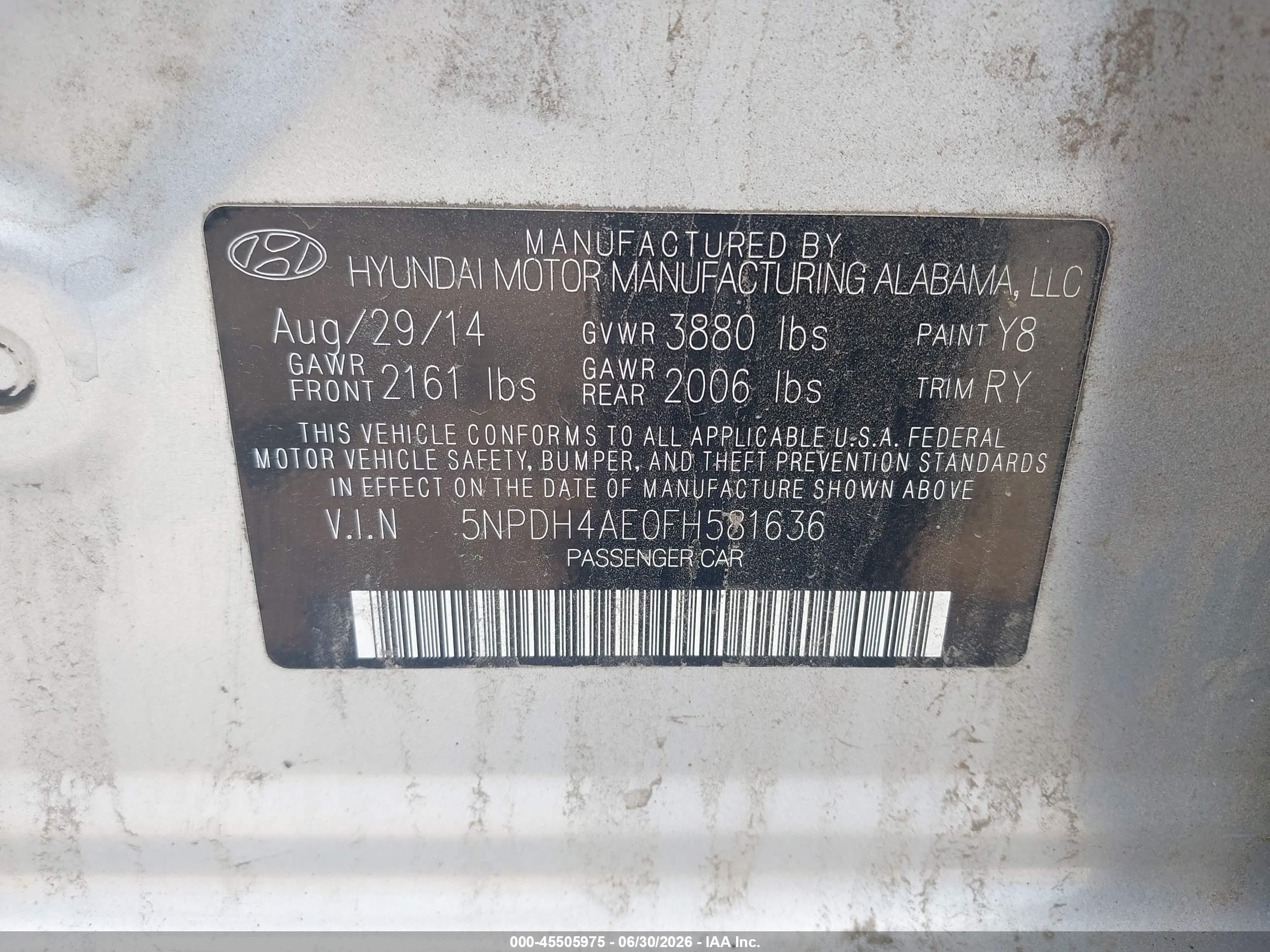 2015 Hyundai Elantra Se Silver vin: 5NPDH4AE0FH581636