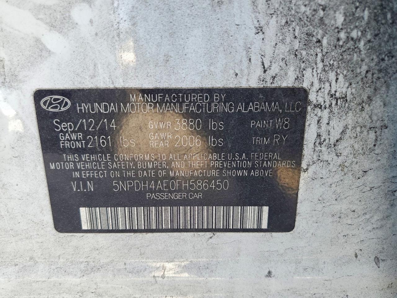 2015 Hyundai Elantra Se White vin: 5NPDH4AE0FH586450