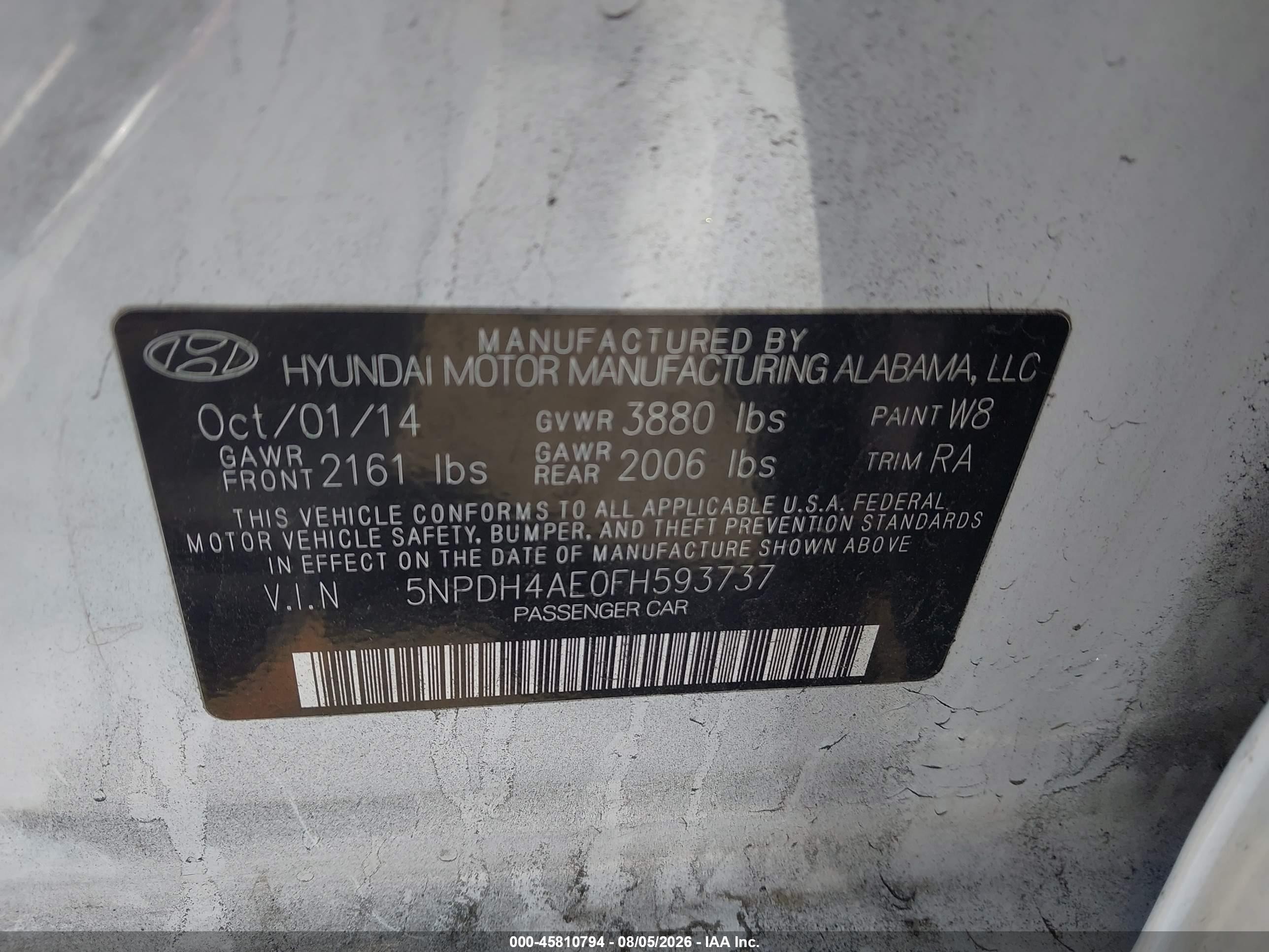 2015 Hyundai Elantra Se White vin: 5NPDH4AE0FH593737