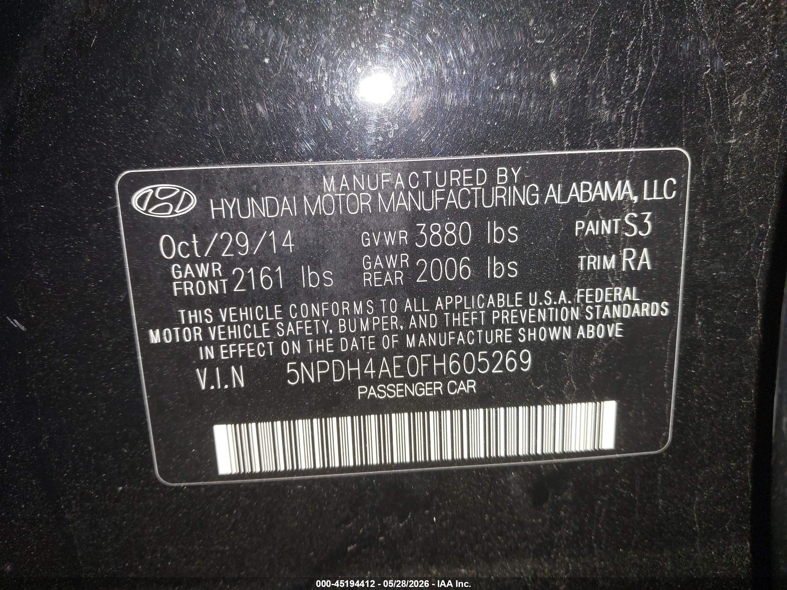 2015 Hyundai Elantra Se/sport/limited Черный vin: 5NPDH4AE0FH605269