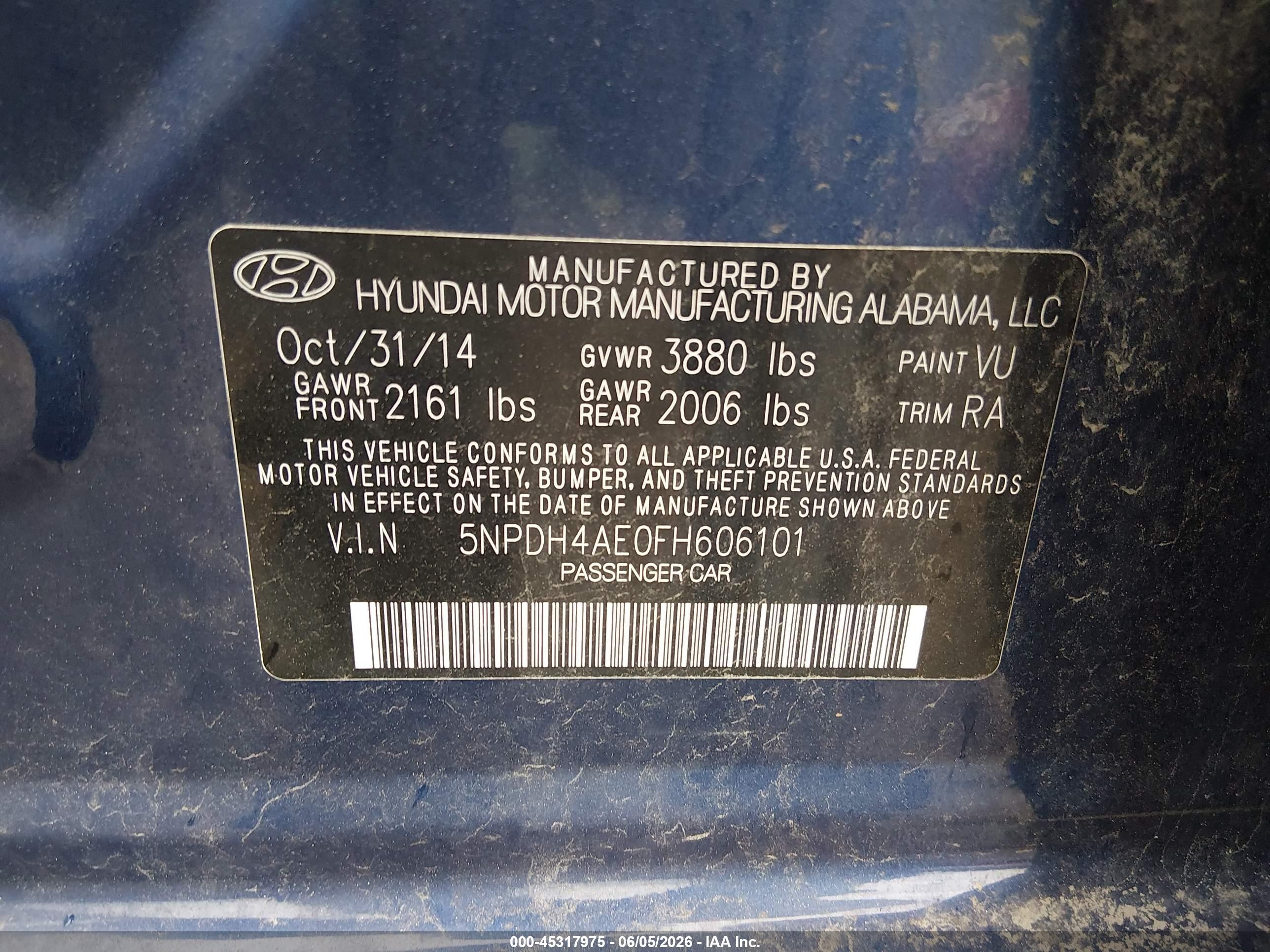 2015 Hyundai Elantra Se Blue vin: 5NPDH4AE0FH606101