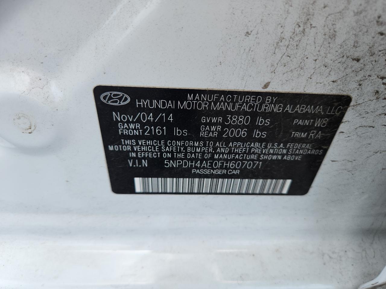 2015 Hyundai Elantra Se White vin: 5NPDH4AE0FH607071