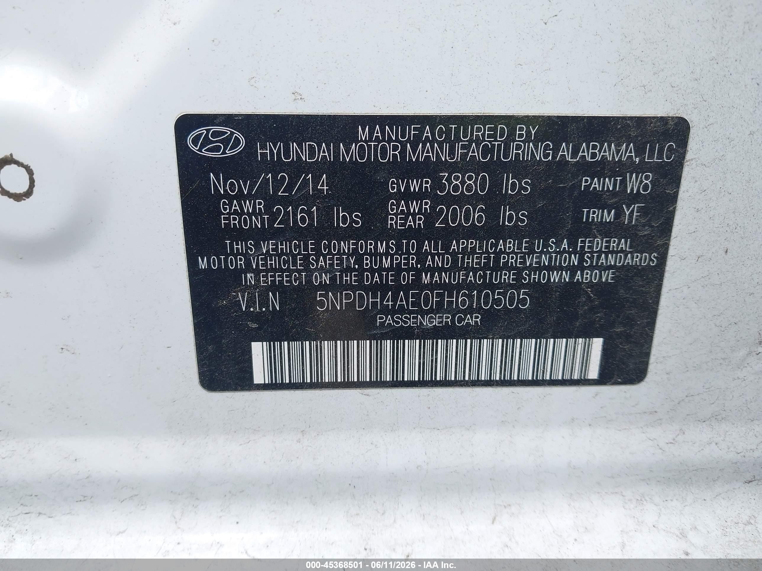 2015 Hyundai Elantra Limited White vin: 5NPDH4AE0FH610505