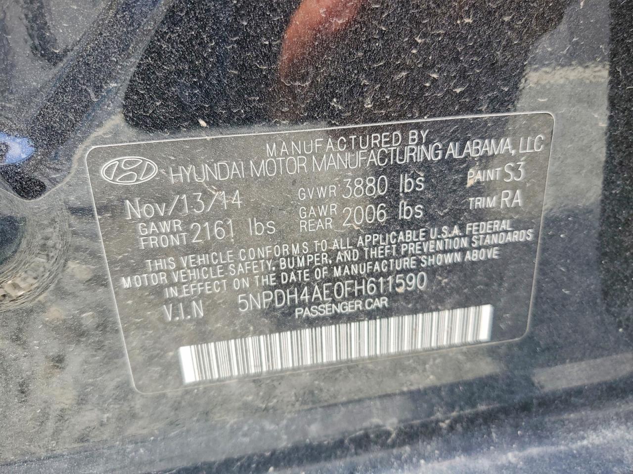 2015 Hyundai Elantra Se Black vin: 5NPDH4AE0FH611590