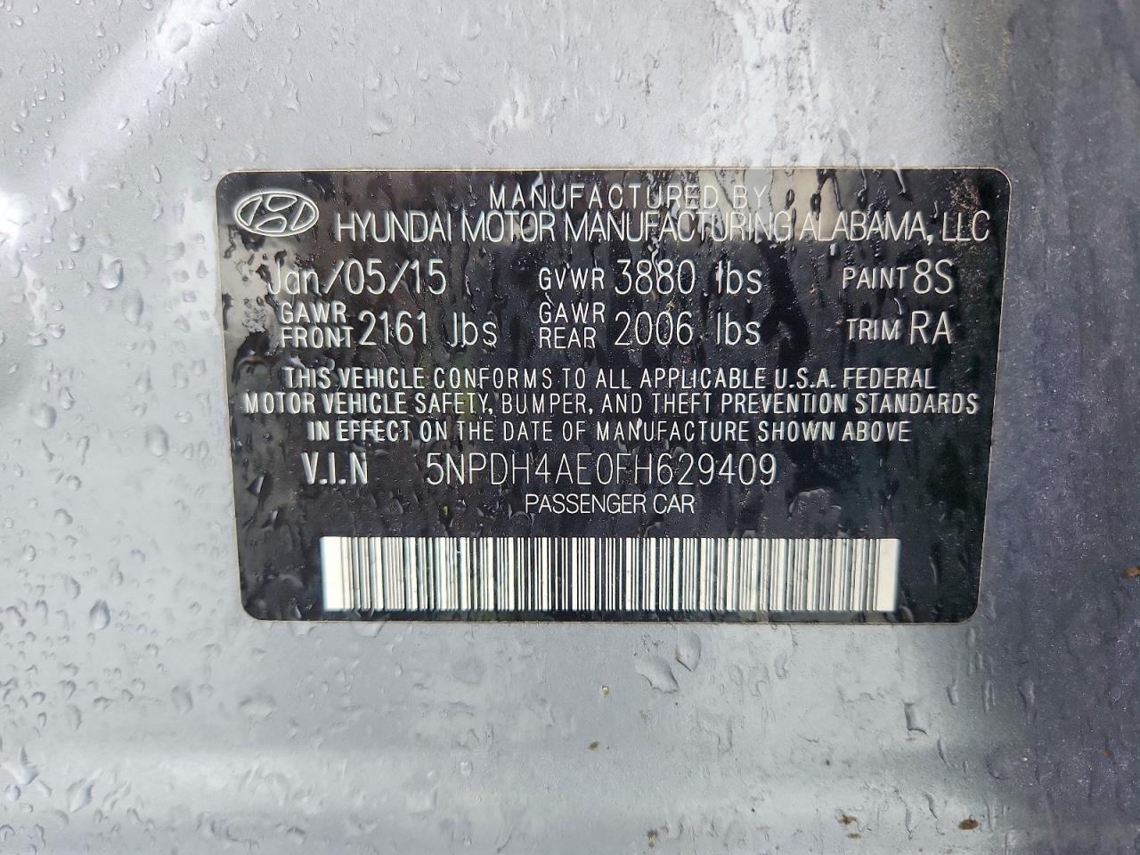 2015 Hyundai Elantra Se Silver vin: 5NPDH4AE0FH629409
