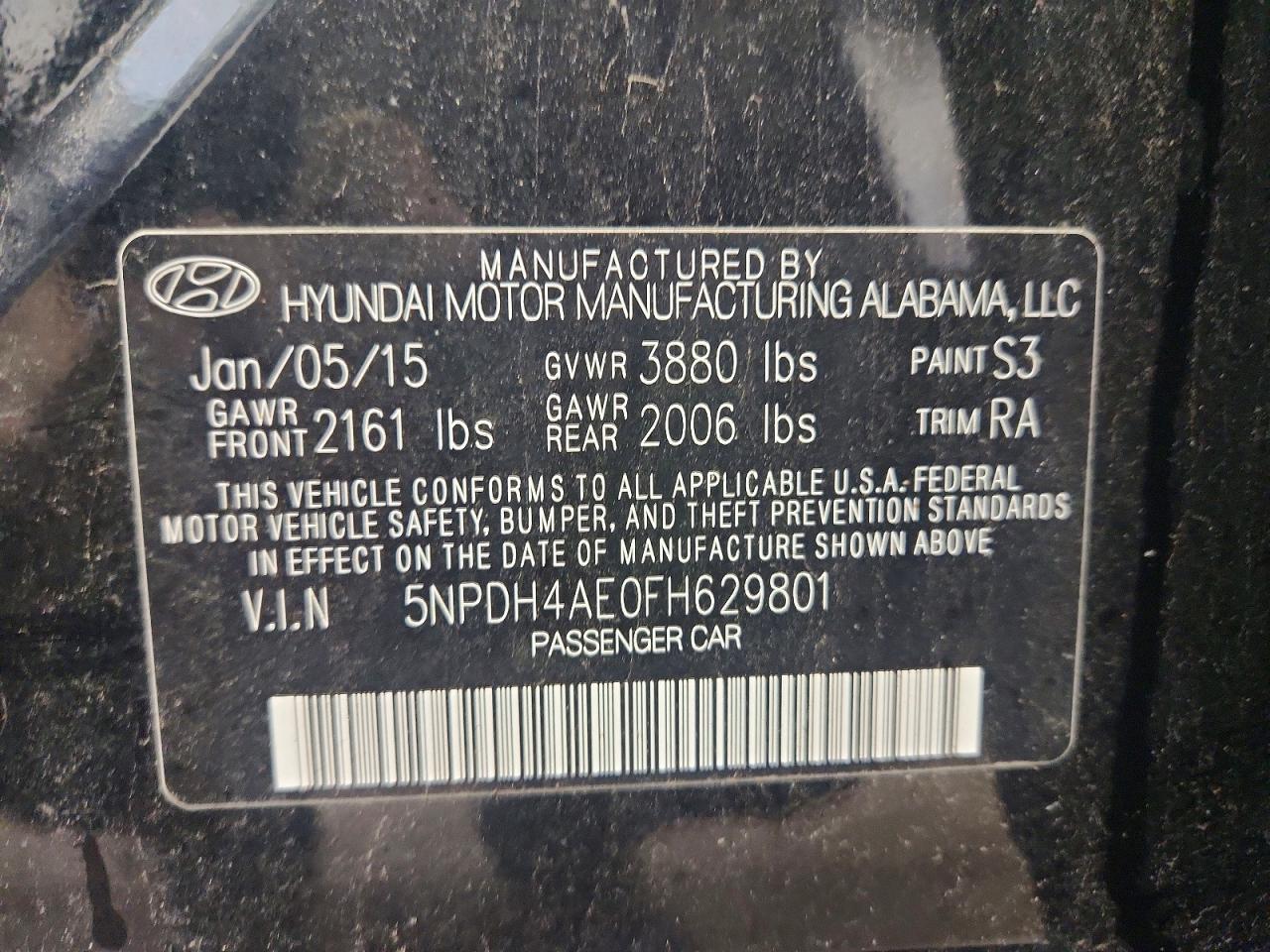 2015 Hyundai Elantra Se Black vin: 5NPDH4AE0FH629801