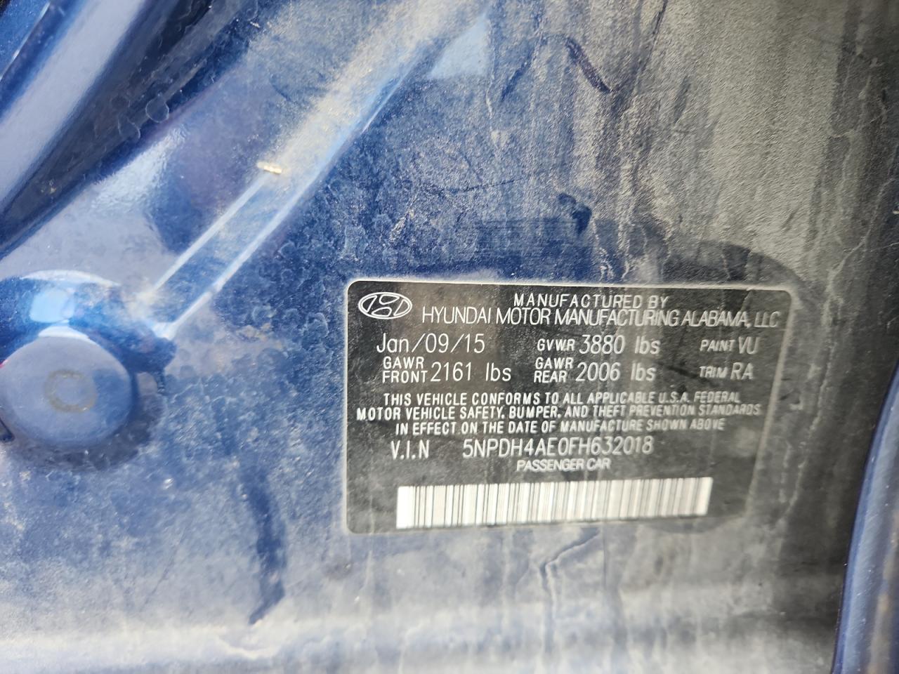 2015 Hyundai Elantra Se Blue vin: 5NPDH4AE0FH632018
