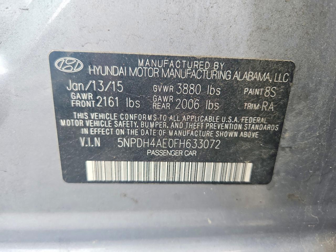2015 Hyundai Elantra Se Gray vin: 5NPDH4AE0FH633072