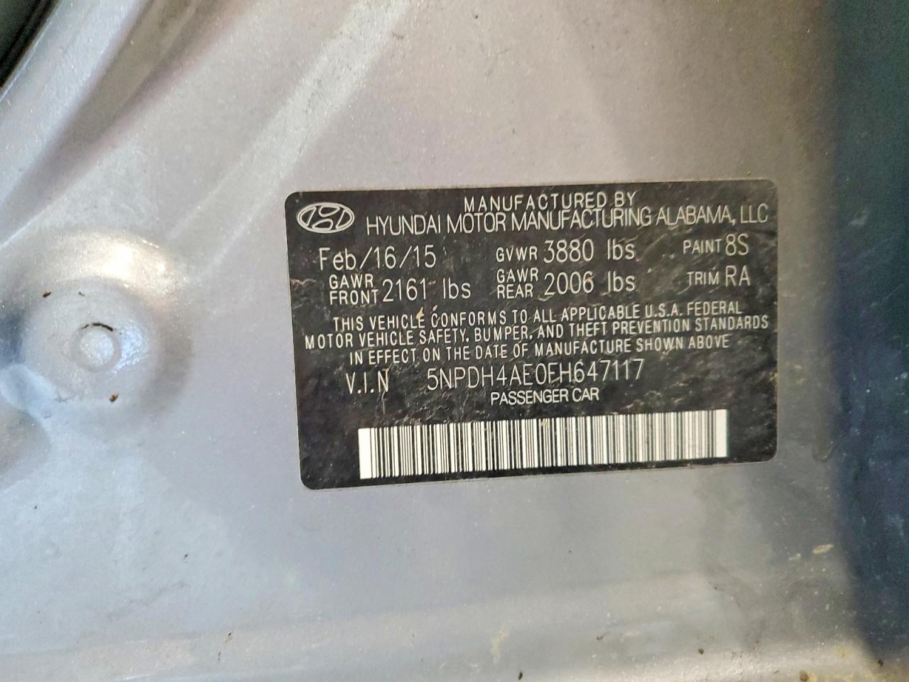 2015 Hyundai Elantra Se Silver vin: 5NPDH4AE0FH647117