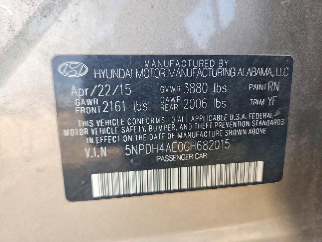 2016 Hyundai Elantra Se Tan vin: 5NPDH4AE0GH682015