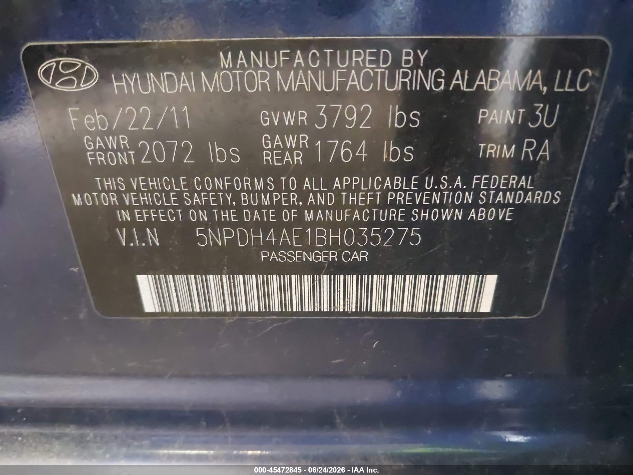 2011 Hyundai Elantra Gls Blue vin: 5NPDH4AE1BH035275