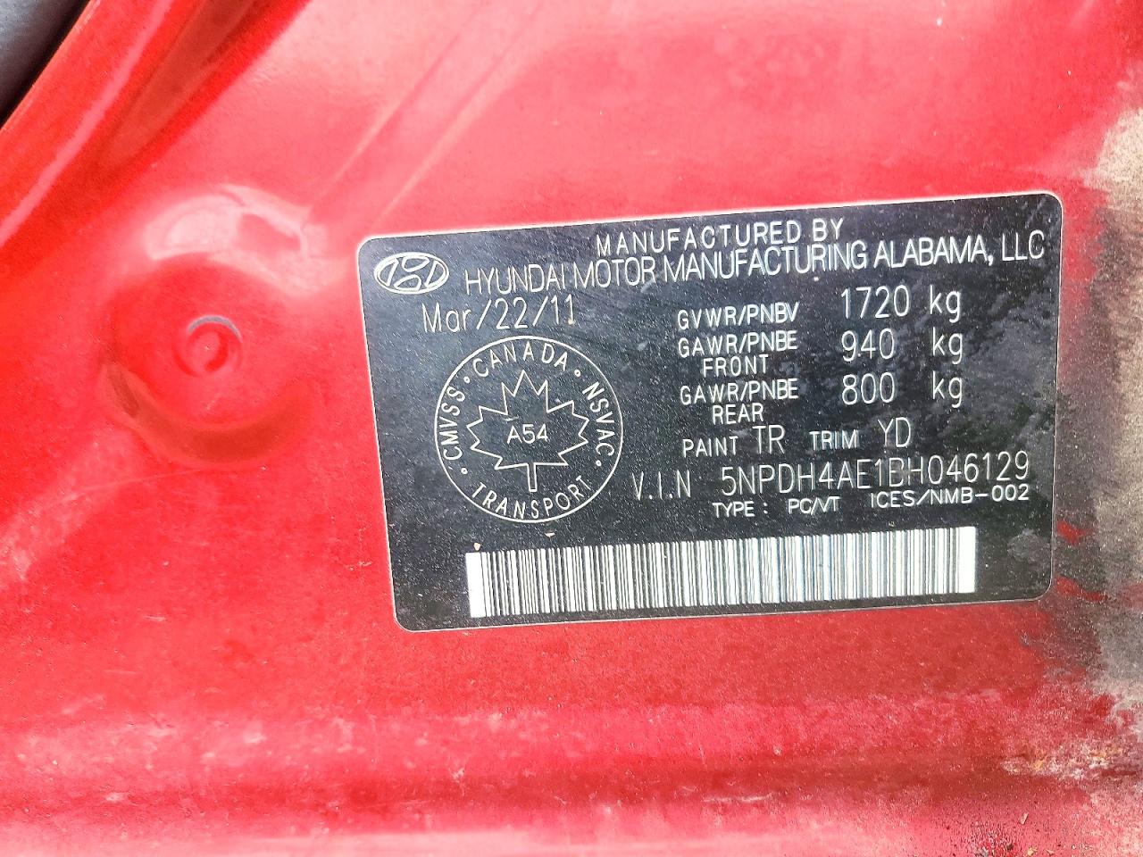 2011 Hyundai Elantra Gls Red vin: 5NPDH4AE1BH046129