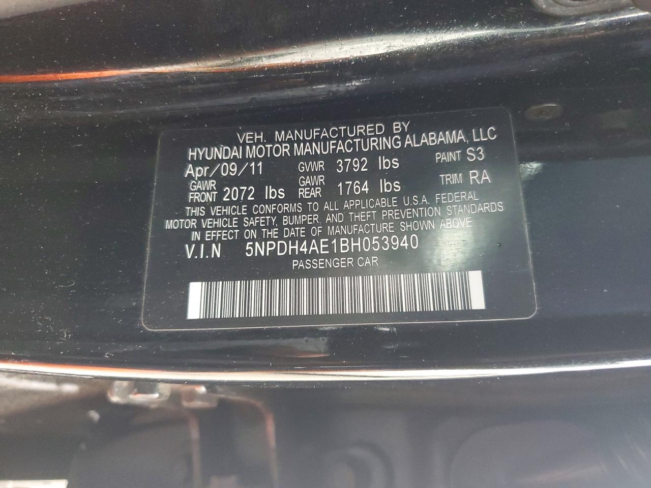 2011 Hyundai Elantra Gls Black vin: 5NPDH4AE1BH053940