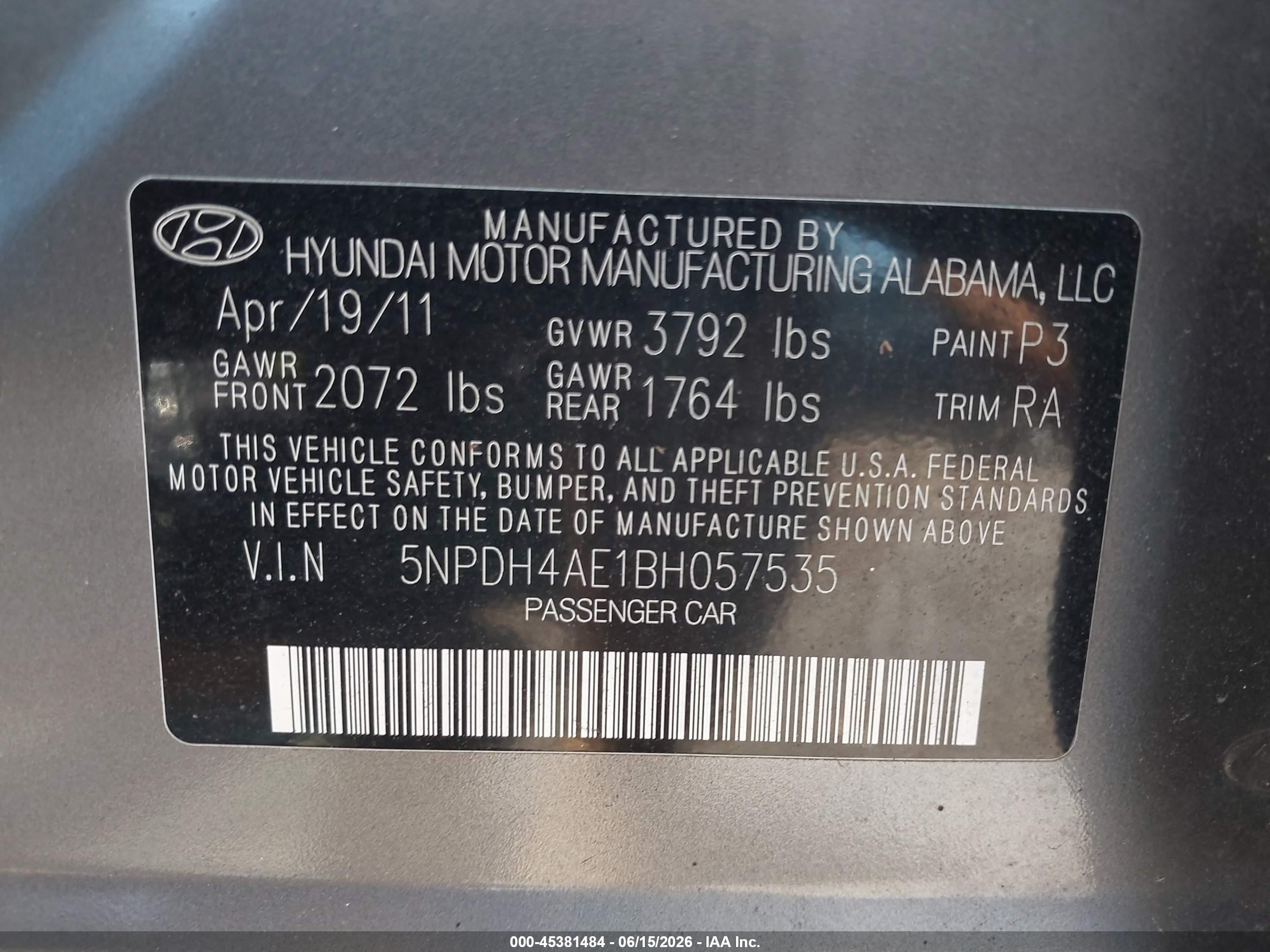 2011 Hyundai Elantra Gls Серый vin: 5NPDH4AE1BH057535