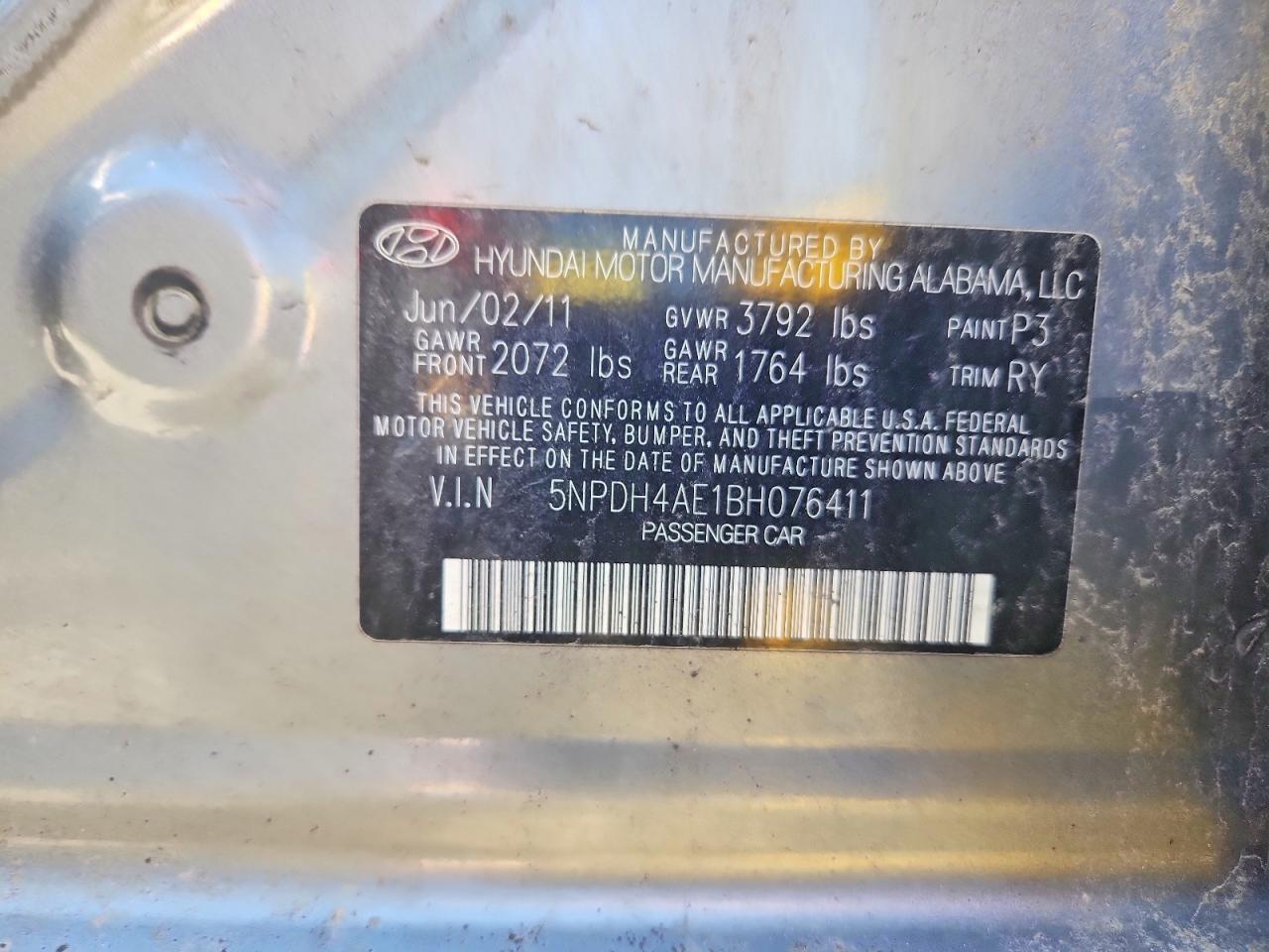 2011 Hyundai Elantra Limited Gray vin: 5NPDH4AE1BH076411