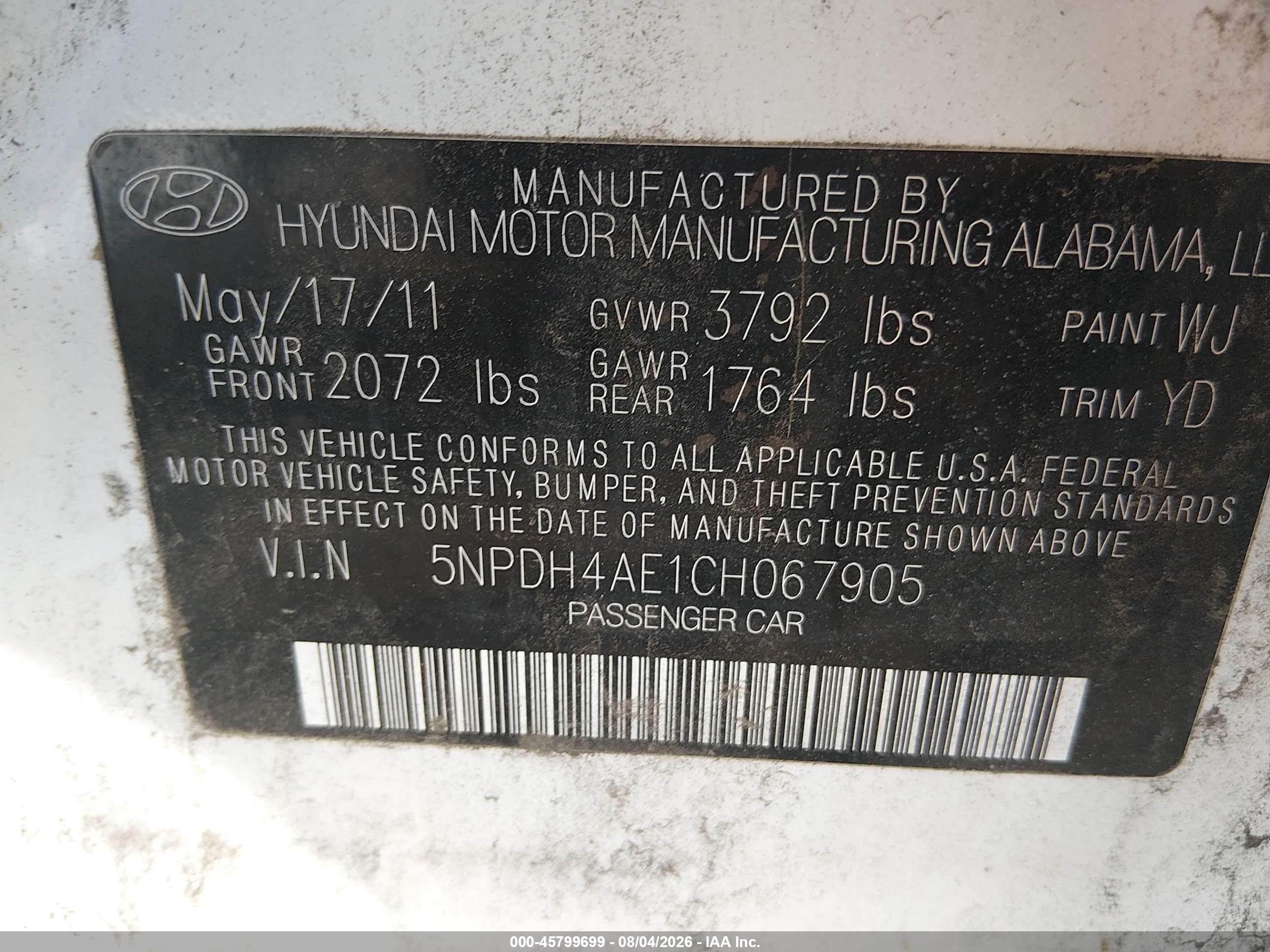2012 Hyundai Elantra Gls White vin: 5NPDH4AE1CH067905