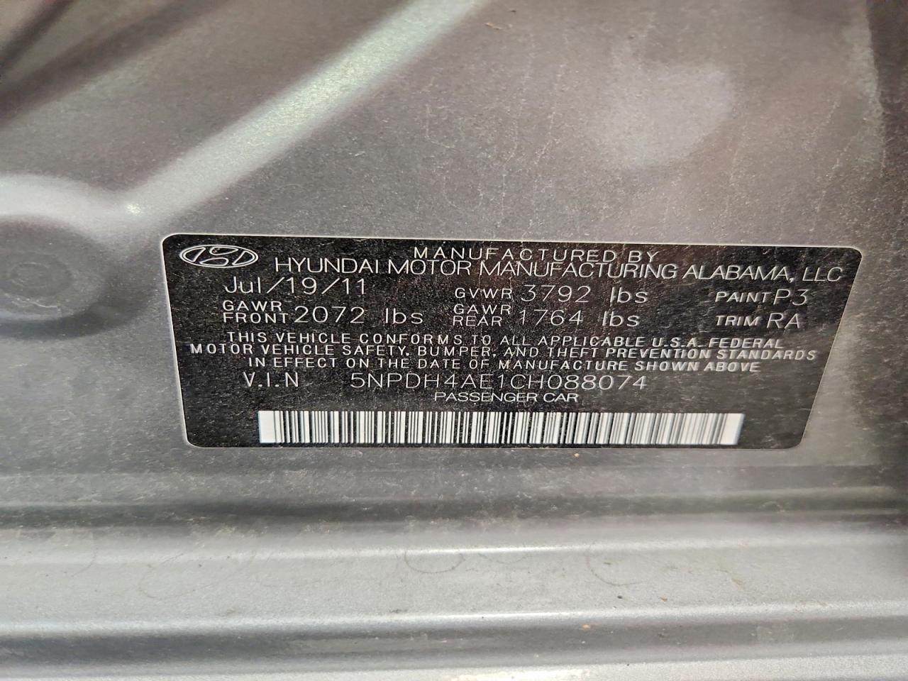 2012 Hyundai Elantra Gls Gray vin: 5NPDH4AE1CH088074