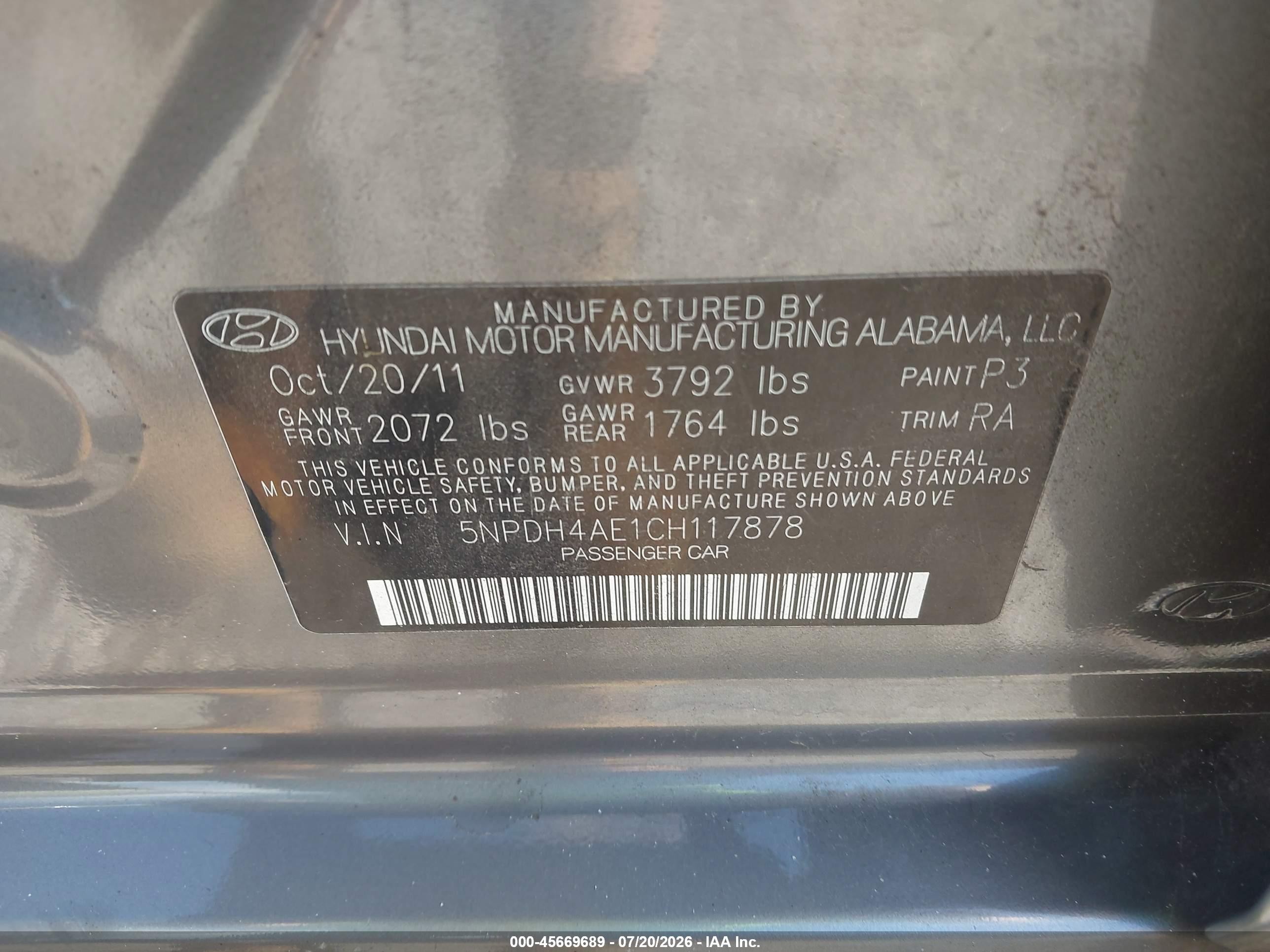 2012 Hyundai Elantra Limited Gray vin: 5NPDH4AE1CH117878