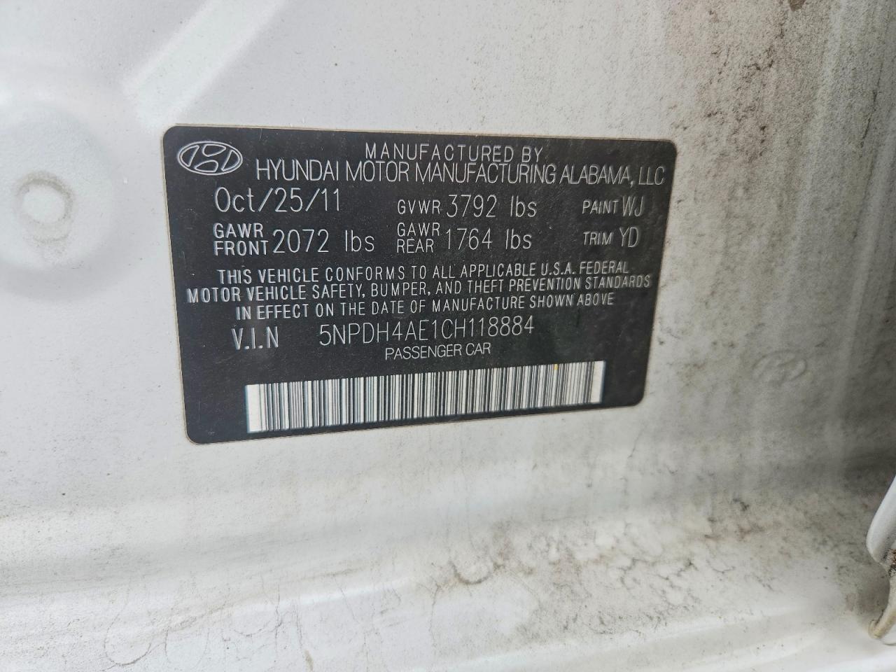 2012 Hyundai Elantra Limited Белый vin: 5NPDH4AE1CH118884