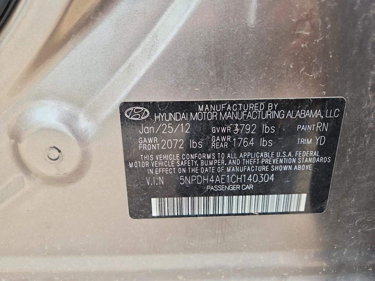 2012 Hyundai Elantra Gls Gray vin: 5NPDH4AE1CH140304