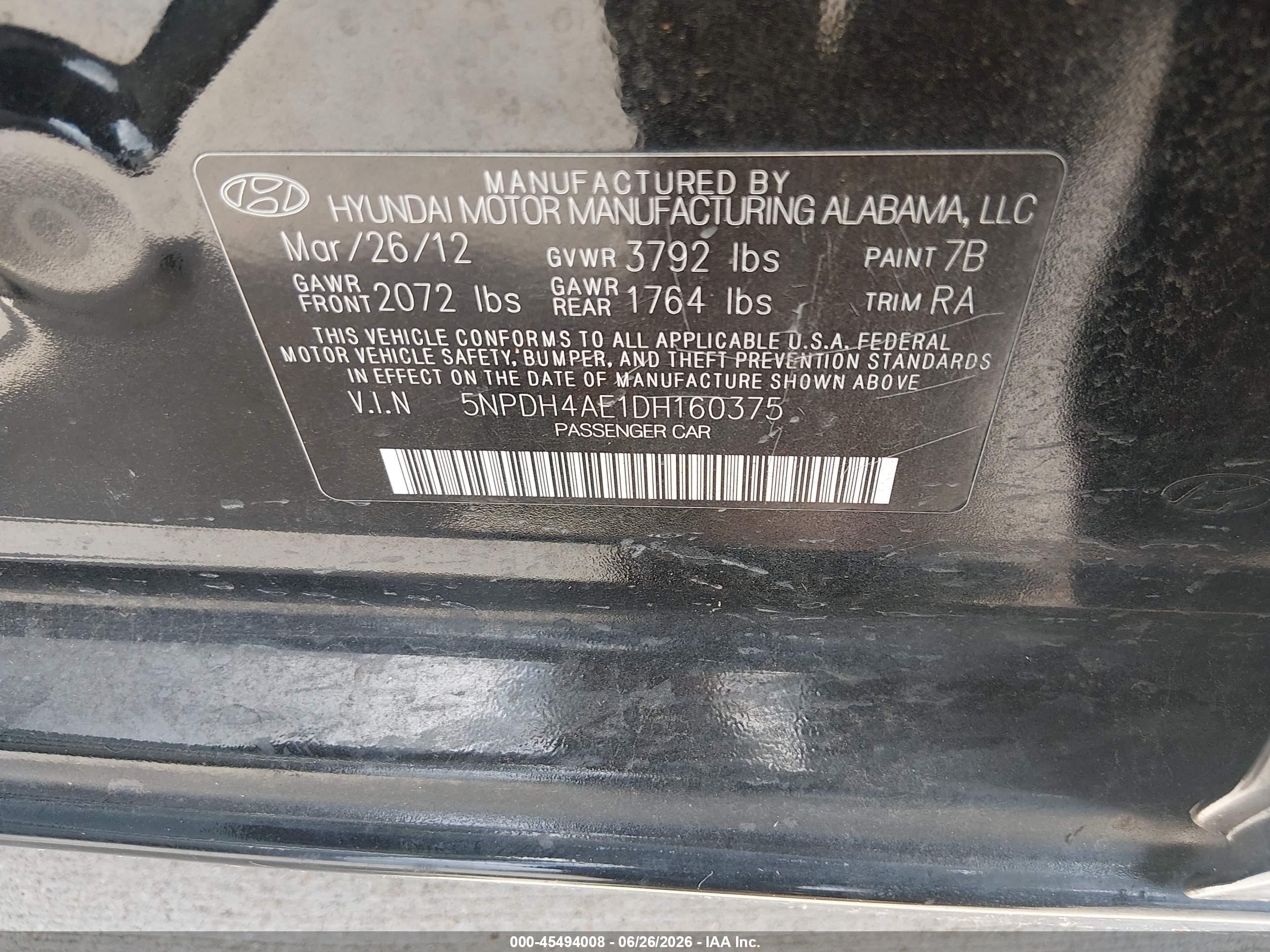 2013 Hyundai Elantra Gls Черный vin: 5NPDH4AE1DH160375