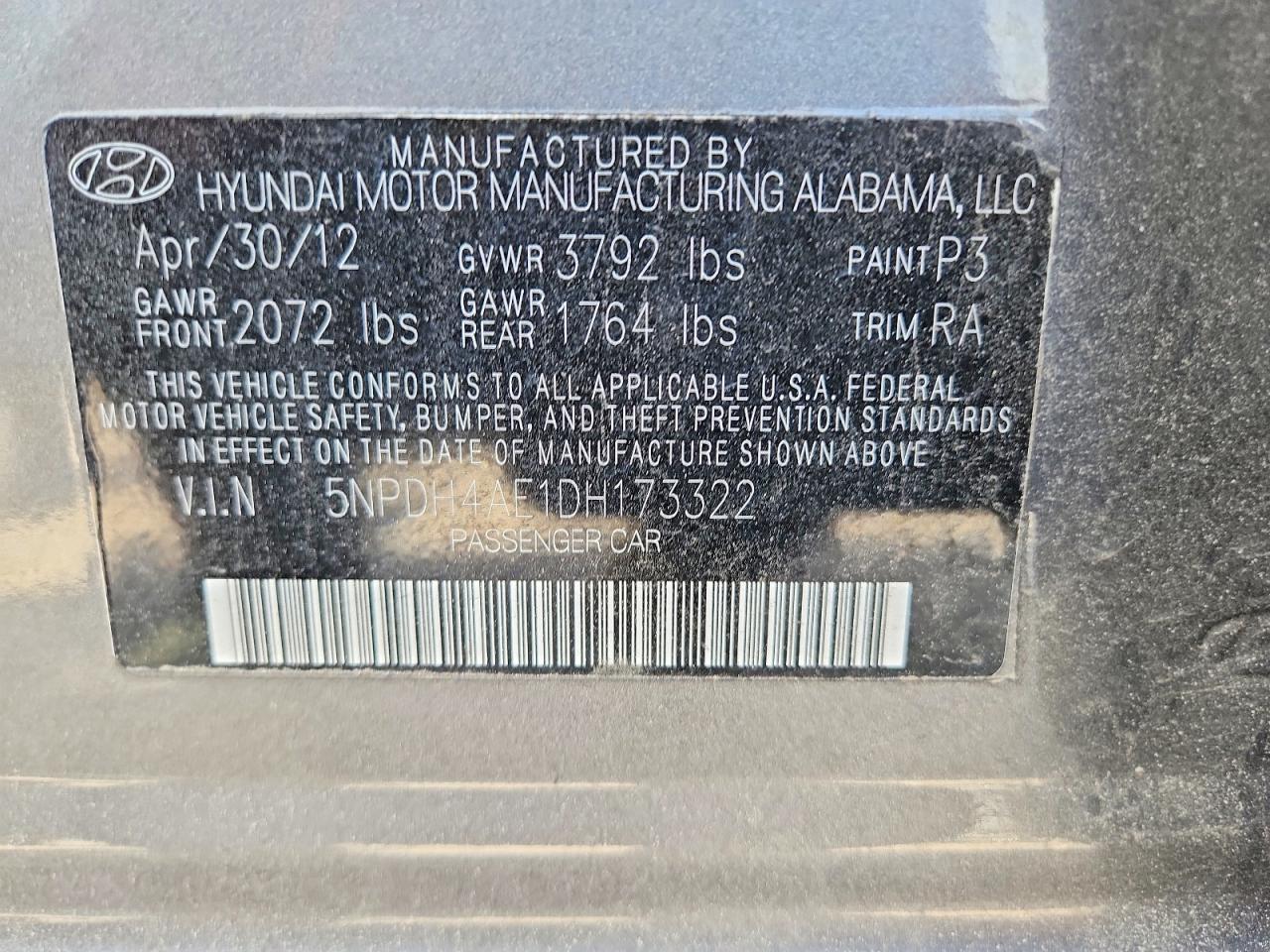 2013 Hyundai Elantra Gls Gray vin: 5NPDH4AE1DH173322
