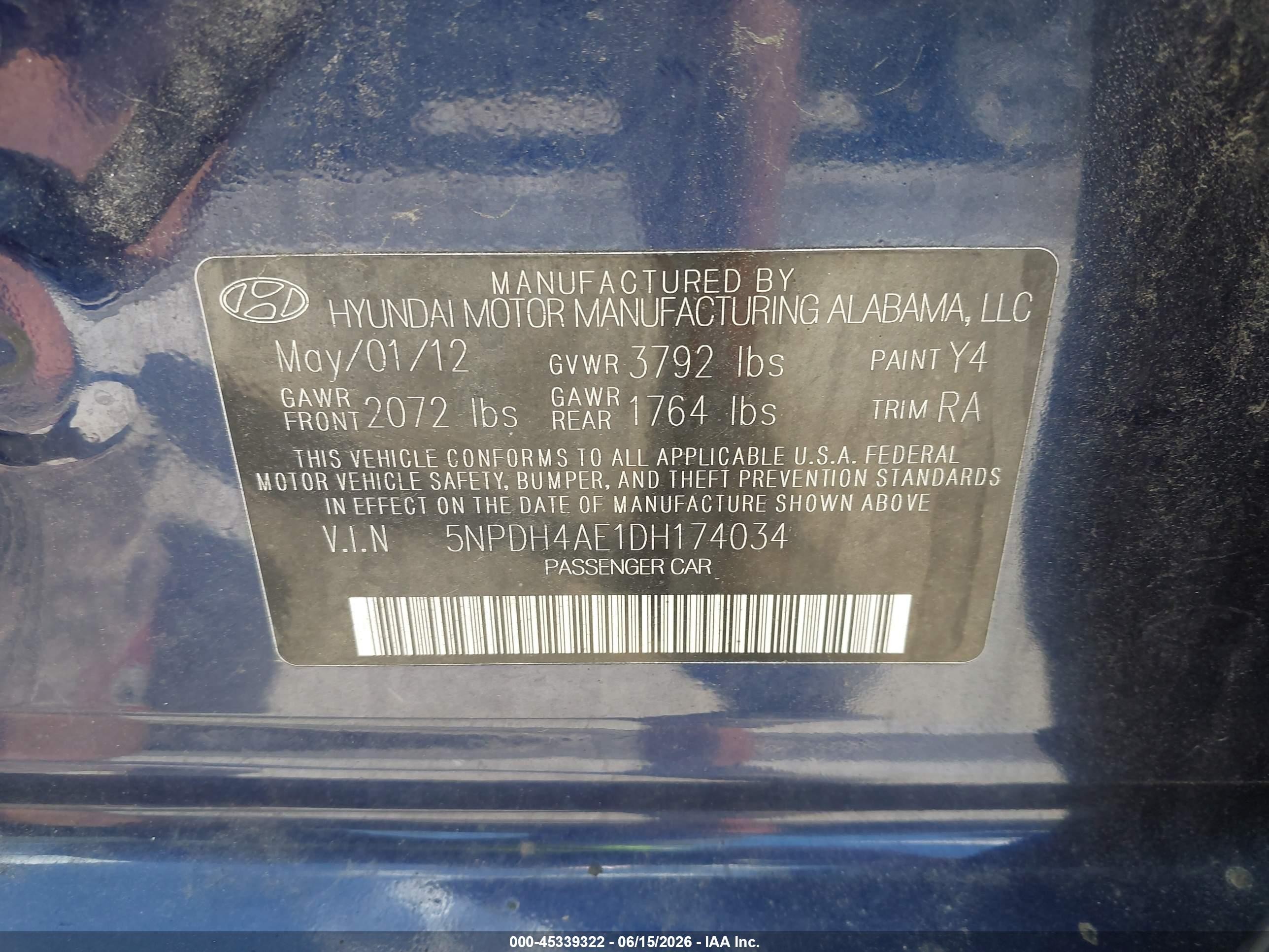 2013 Hyundai Elantra Gls Blue vin: 5NPDH4AE1DH174034