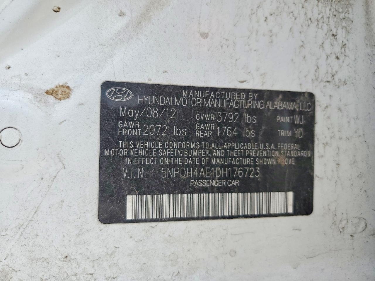 2013 Hyundai Elantra Gls White vin: 5NPDH4AE1DH176723