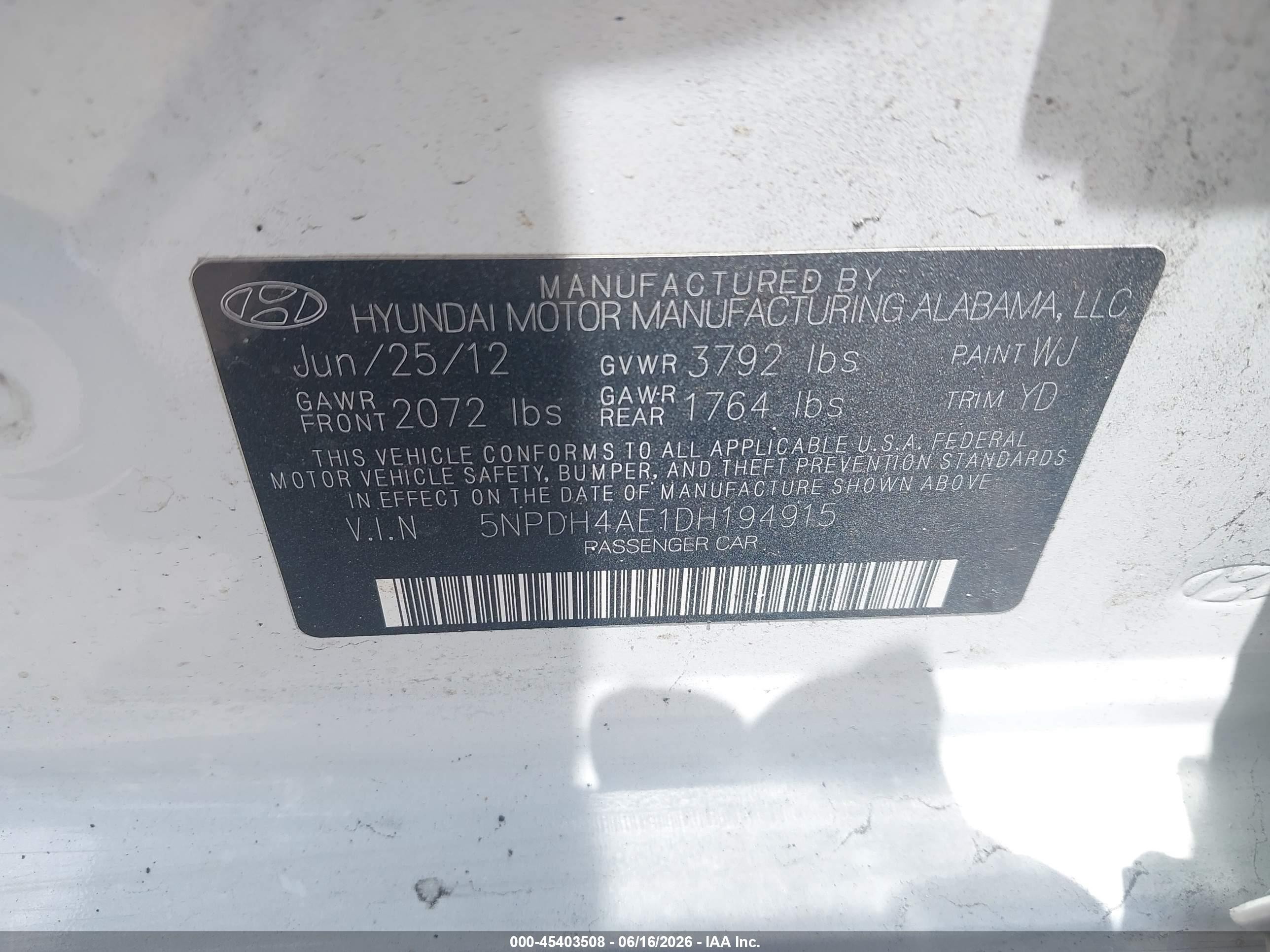 2013 Hyundai Elantra Limited White vin: 5NPDH4AE1DH194915