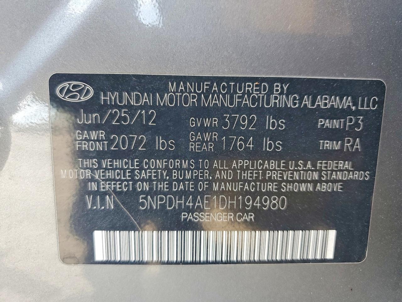 2013 Hyundai Elantra Gls Серый vin: 5NPDH4AE1DH194980