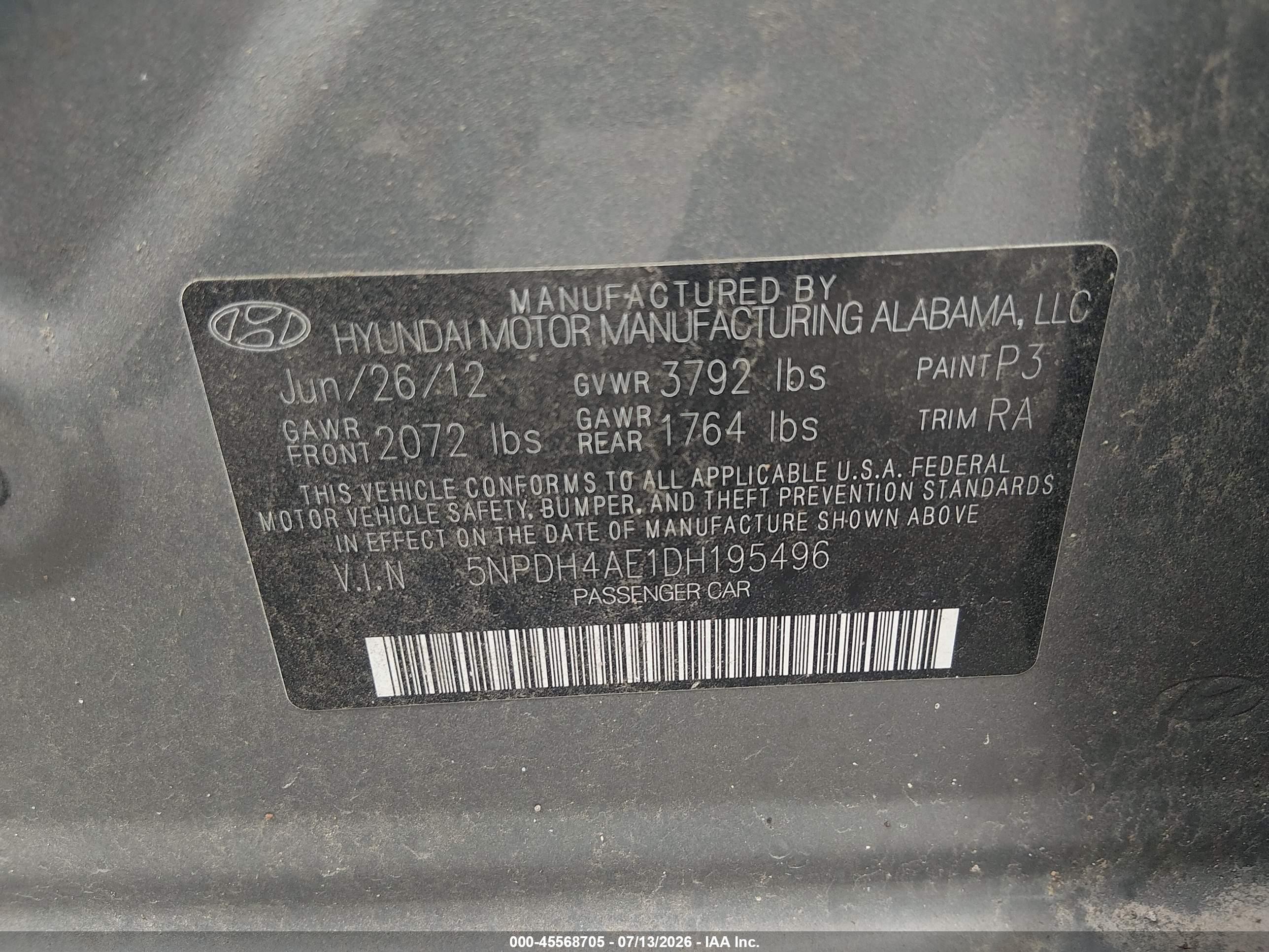 2013 Hyundai Elantra Gls Gray vin: 5NPDH4AE1DH195496