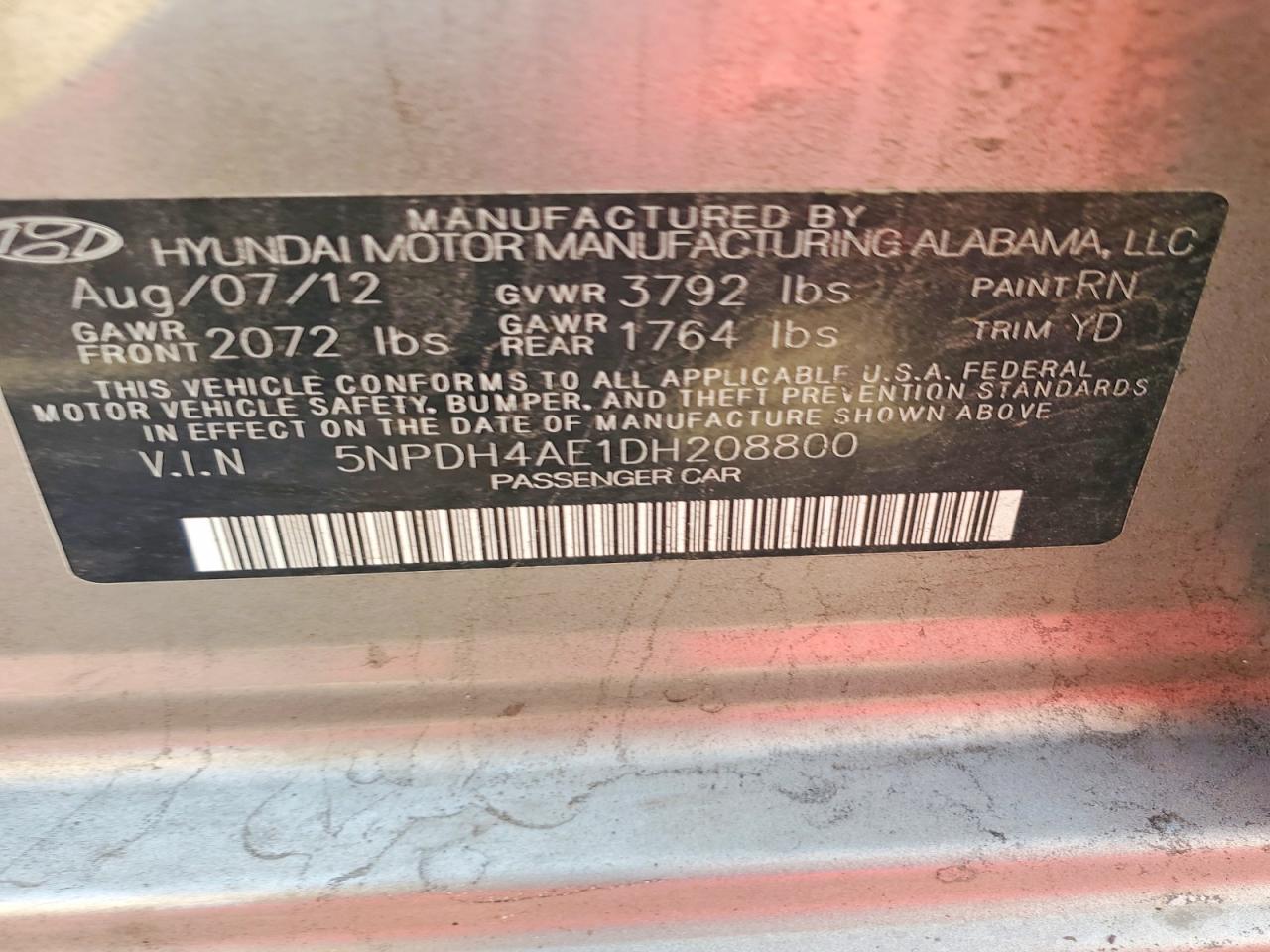 2013 Hyundai Elantra Gls Gray vin: 5NPDH4AE1DH208800
