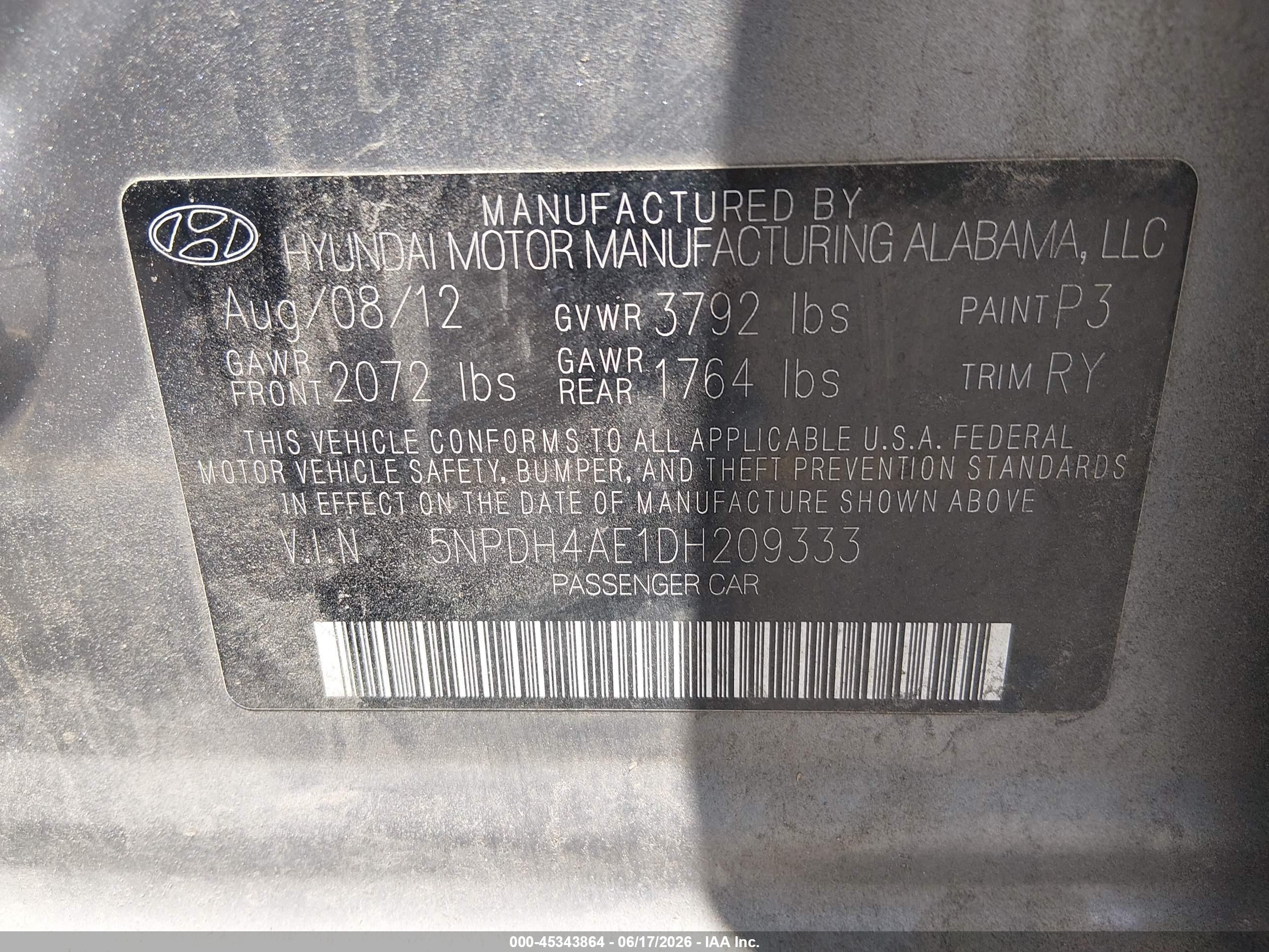 2013 Hyundai Elantra Limited Gray vin: 5NPDH4AE1DH209333
