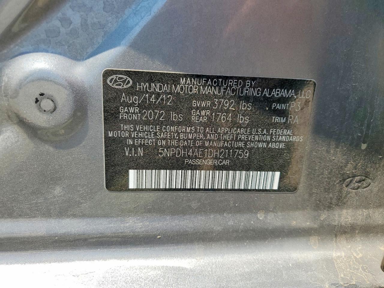 2013 Hyundai Elantra Gls Gray vin: 5NPDH4AE1DH211759